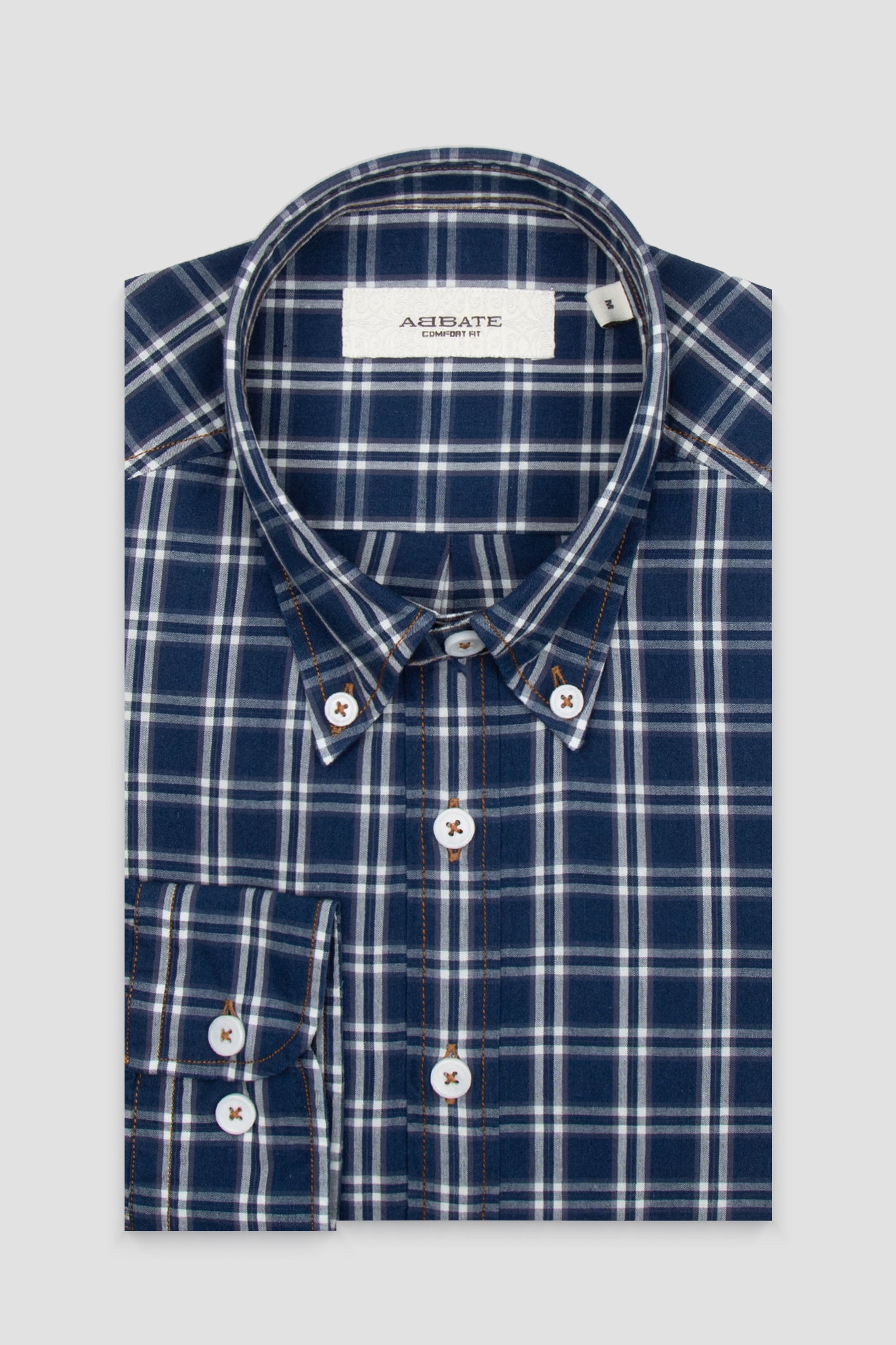 Abbate Natte Denim Pamuklu Comfort Fit Lacivert Düğmeli Yaka Erkek Kareli Gömlek