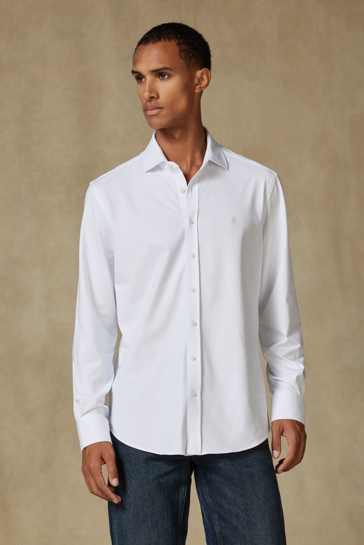 Abbate Stefano Jersey Pamuk Karışımlı Comfort Fit Beyaz Klasik Yaka Erkek Düz Gömlek