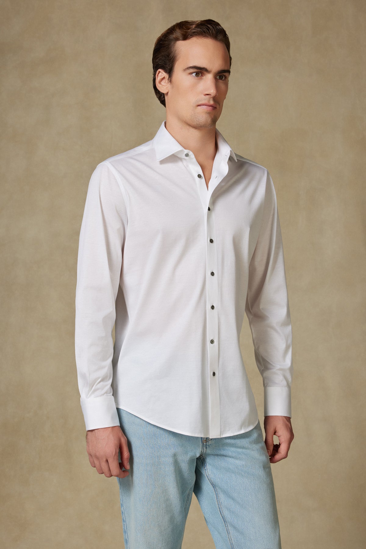 Abbate Celvo Jersey Pamuklu Comfort Fit Beyaz Klasik Yaka Erkek Düz Gömlek