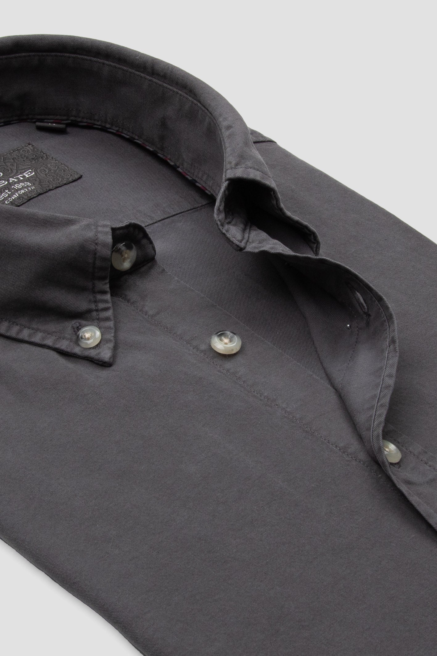 Abbate Federico Dokuma Tencel (Lyocell) Comfort Fit Koyu Gri Düğmeli Yaka Erkek Düz Gömlek