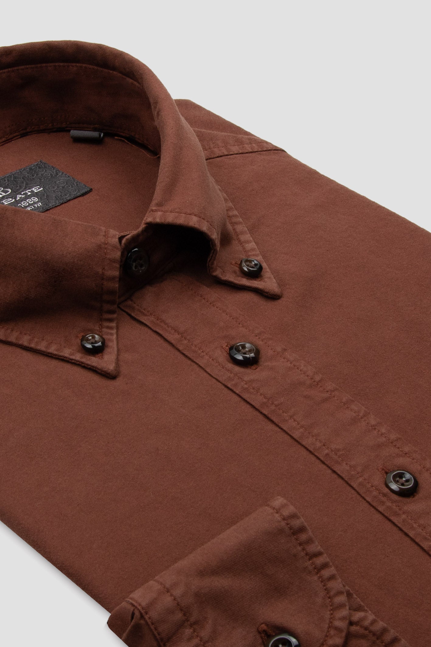 Abbate Federico Dokuma Tencel (Lyocell) Comfort Fit Kahverengi Düğmeli Yaka Erkek Düz Gömlek