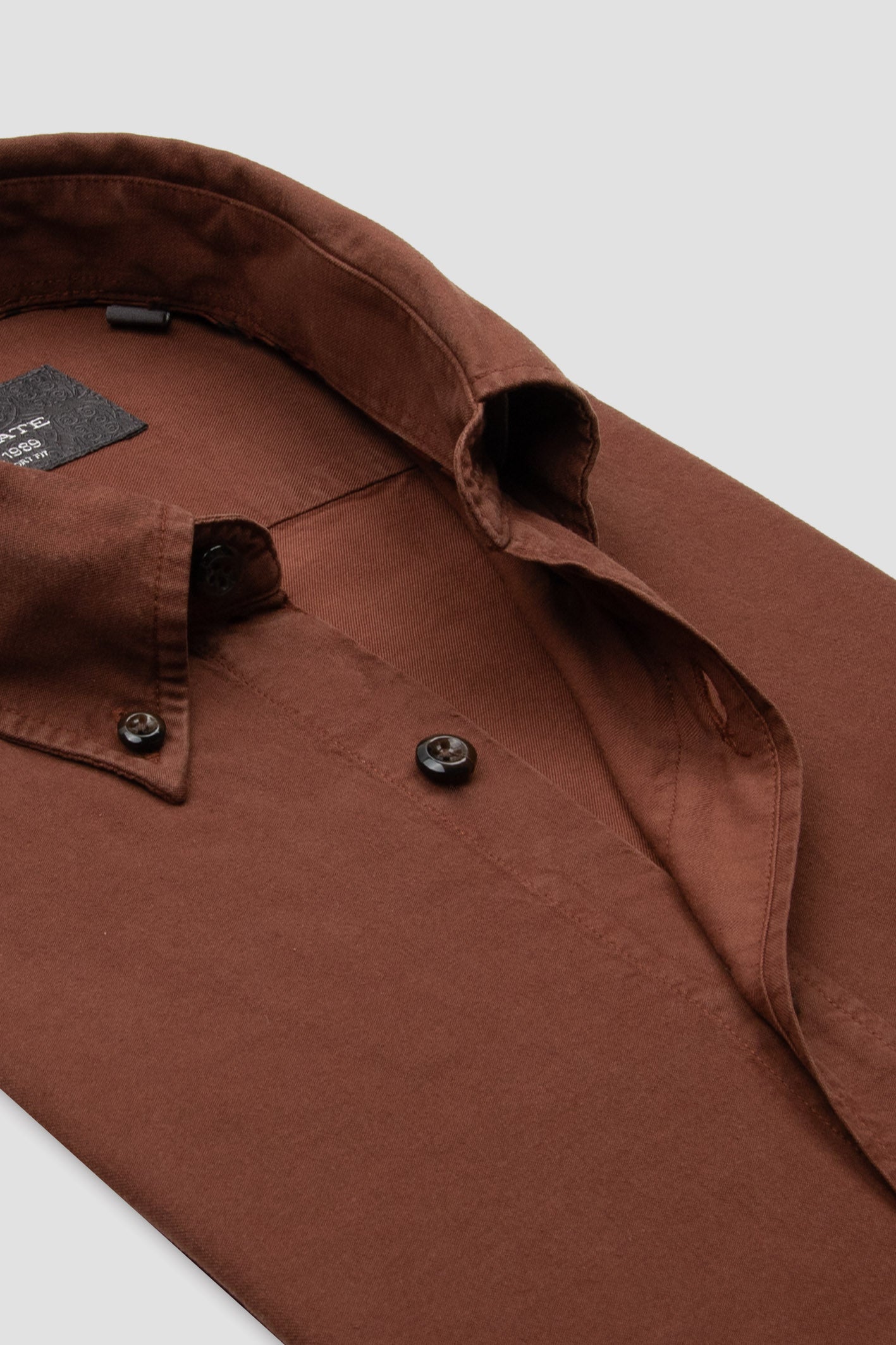 Abbate Federico Dokuma Tencel (Lyocell) Comfort Fit Kahverengi Düğmeli Yaka Erkek Düz Gömlek