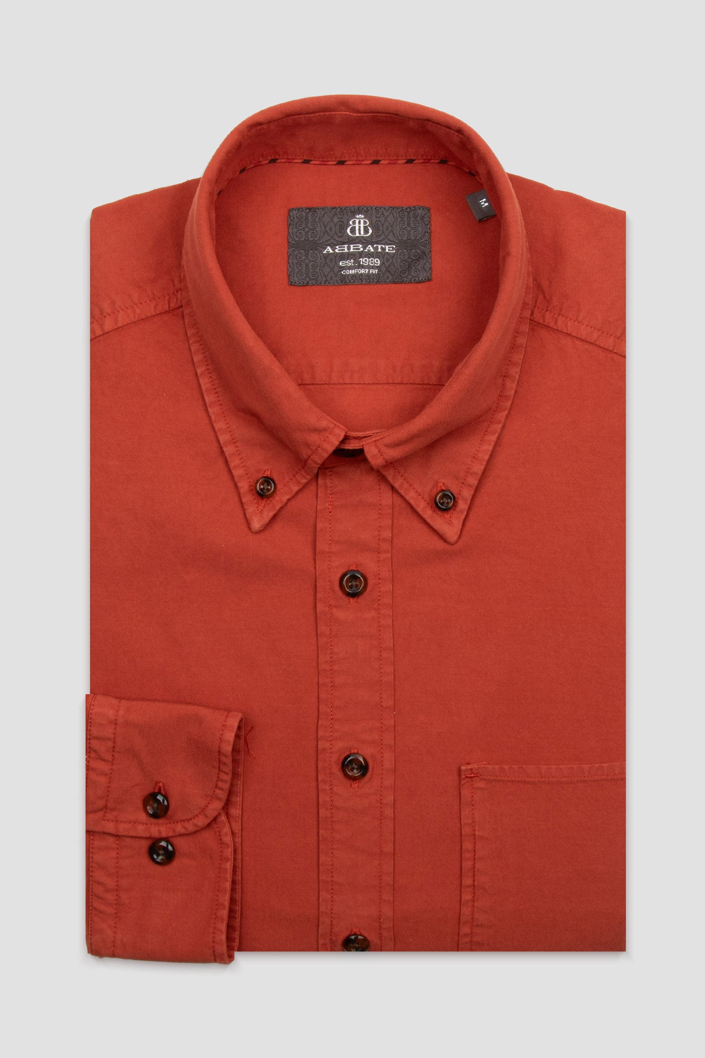 Abbate Federico Dokuma Tencel (Lyocell) Comfort Fit Kiremit Düğmeli Yaka Erkek Düz Gömlek