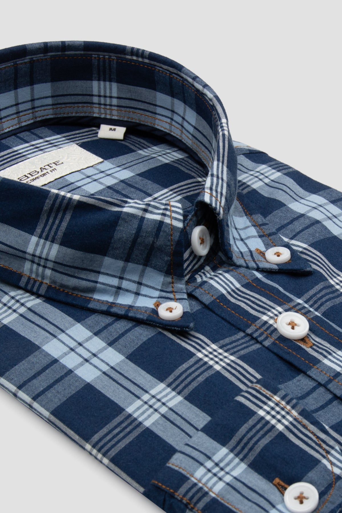 Abbate Federico Denim Pamuklu Comfort Fit Lacivert Düğmeli Yaka Erkek Ekoseli Gömlek