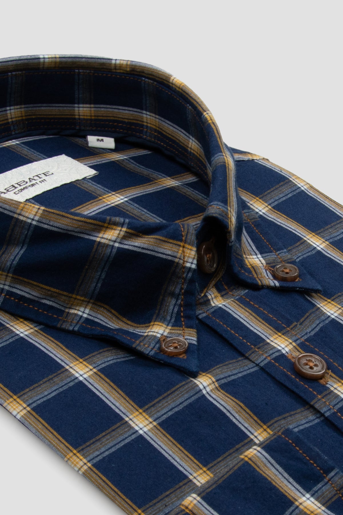 Abbate Federico Denim Pamuklu Comfort Fit Lacivert Düğmeli Yaka Erkek Kareli Gömlek