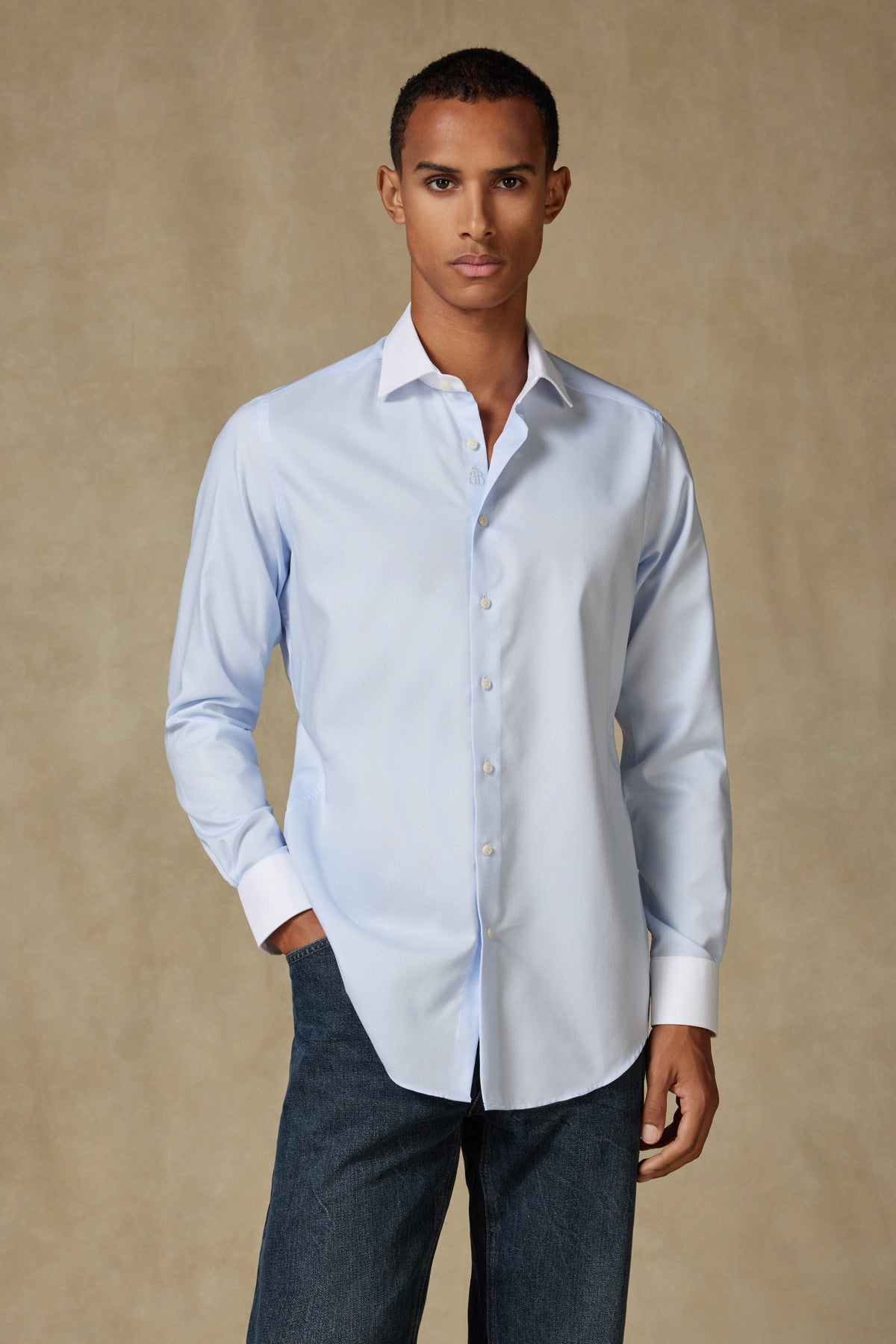 Abbate Grant Non Iron Oxford Pamuklu Slim Fit Açık Mavi Klasik Yaka Erkek Düz Gömlek