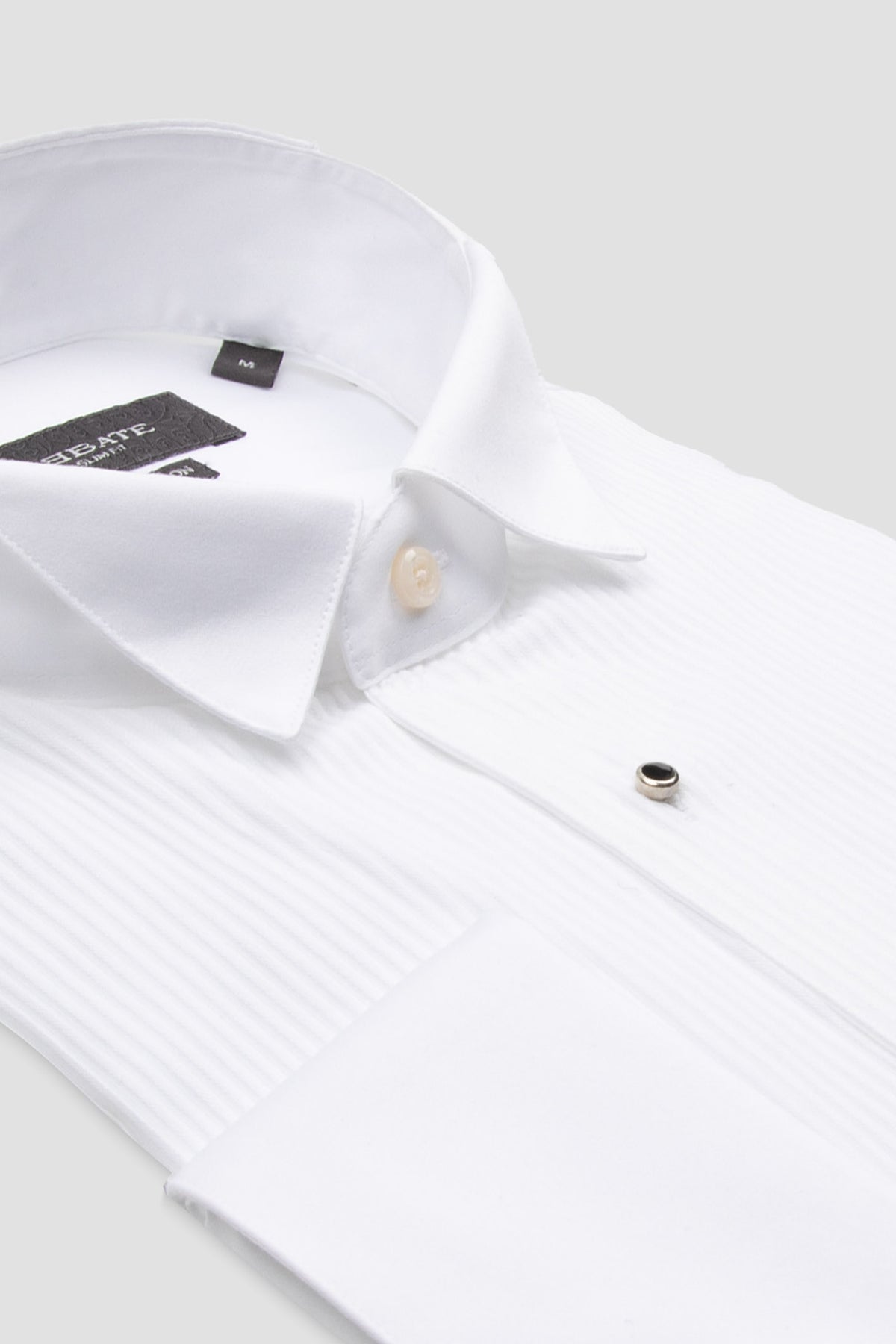 Abbate Reale Saten Pamuklu Slim Fit Beyaz Ata Yaka Erkek Düz Gömlek