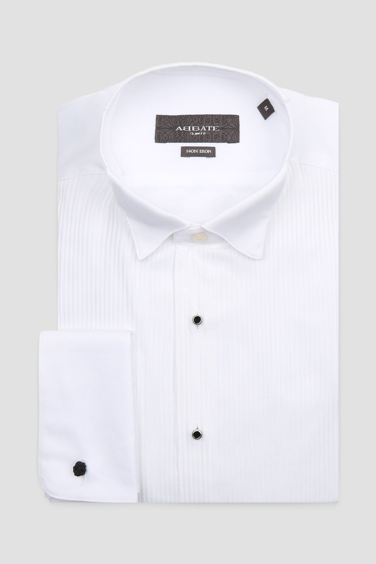 Abbate Reale Saten %100 Pamuk Slim Fit Beyaz Ata Yaka Erkek Düz Gömlek