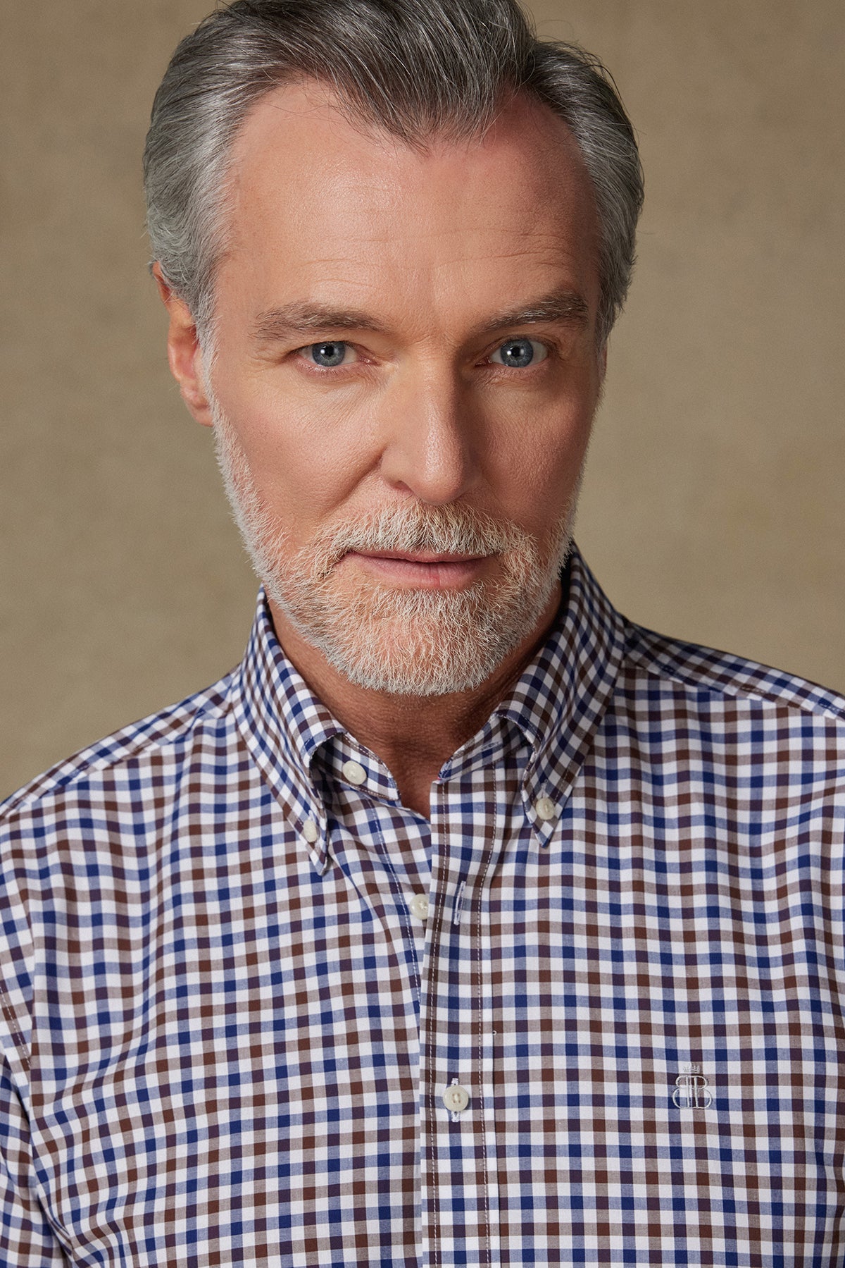 Abbate Dante Poplin Pamuklu Comfort Fit Kahverengi Düğmeli Yaka Erkek Kareli Gömlek