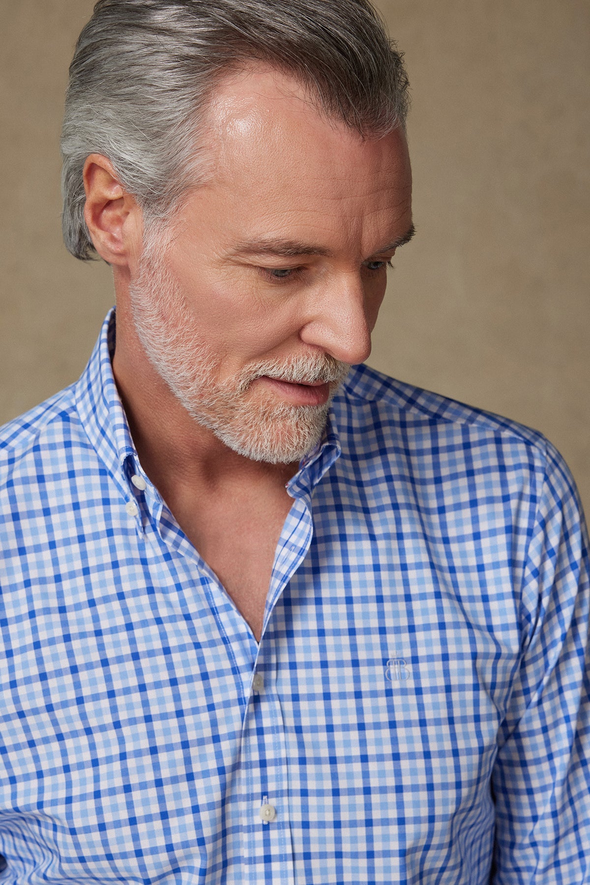 Abbate Dante Poplin Pamuklu Comfort Fit Açık Mavi Düğmeli Yaka Erkek Kareli Gömlek