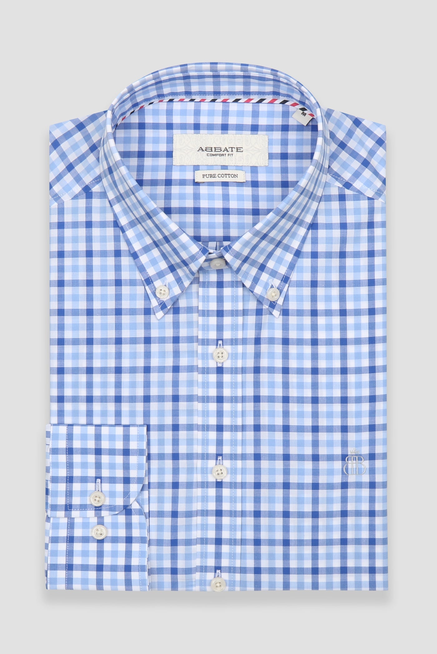 Abbate Dante Poplin Pamuklu Comfort Fit Açık Mavi Düğmeli Yaka Erkek Kareli Gömlek