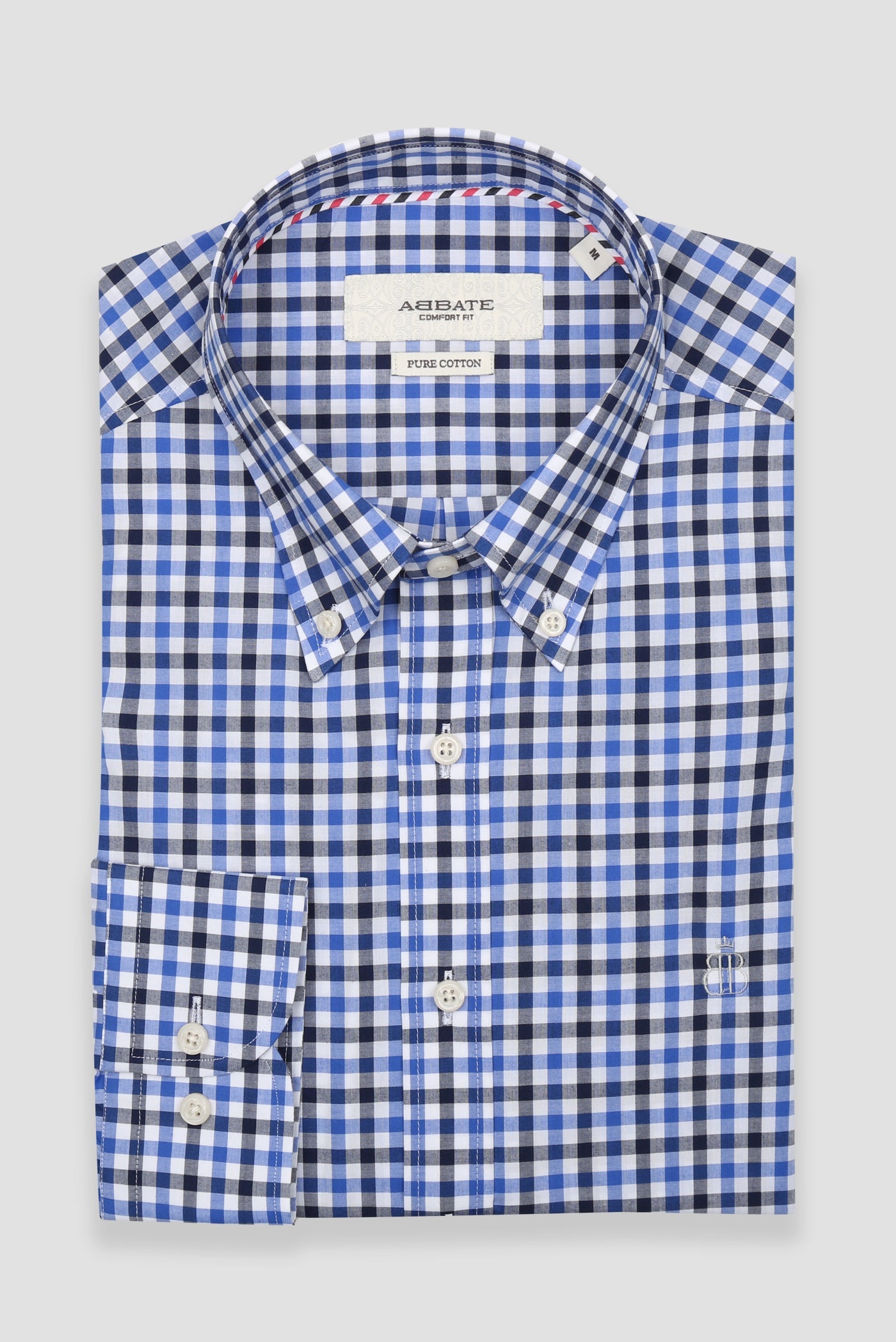 Abbate Dante Poplin Pamuklu Comfort Fit Koyu Mavi Düğmeli Yaka Erkek Kareli Gömlek