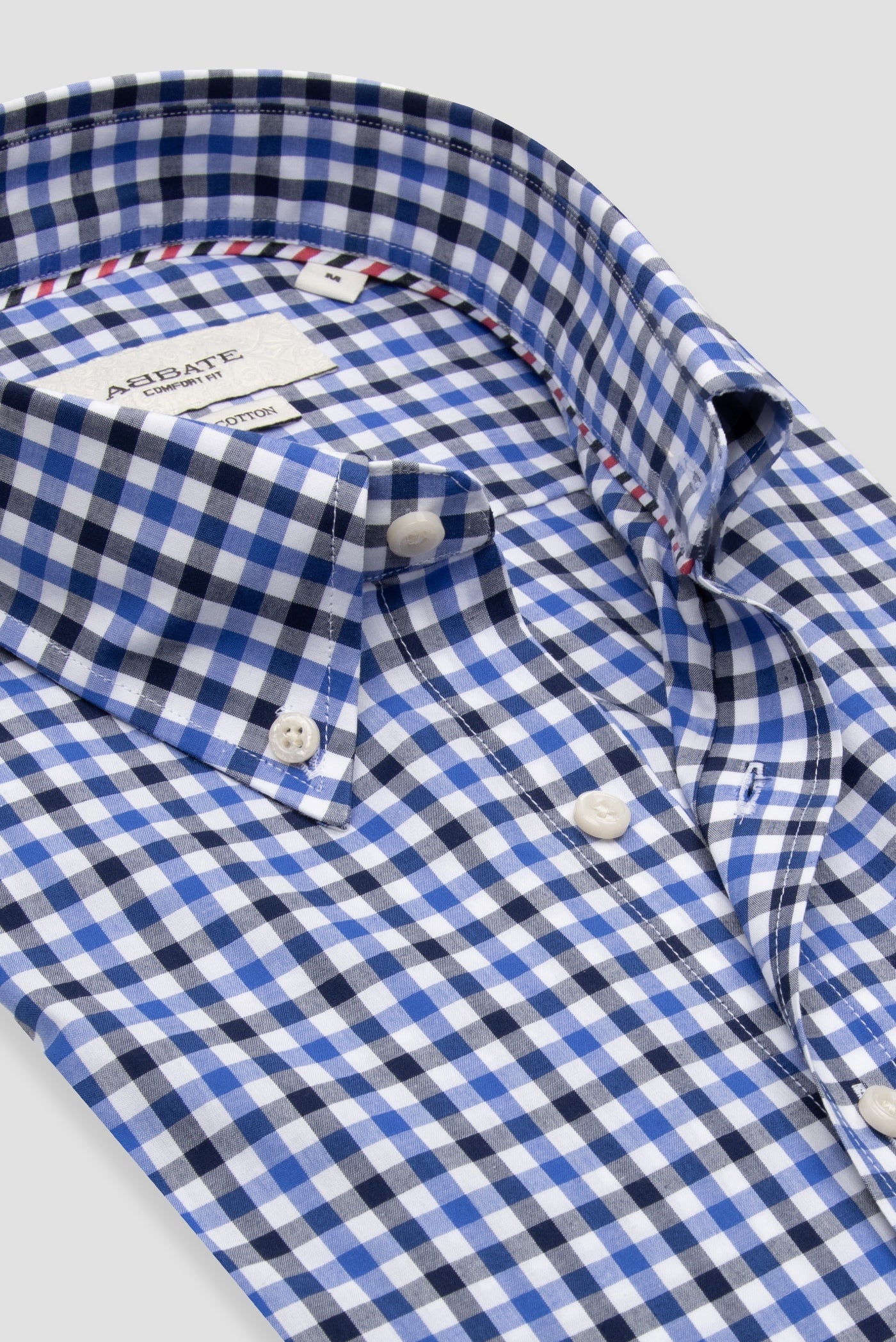 Abbate Dante Poplin Pamuklu Comfort Fit Koyu Mavi Düğmeli Yaka Erkek Kareli Gömlek