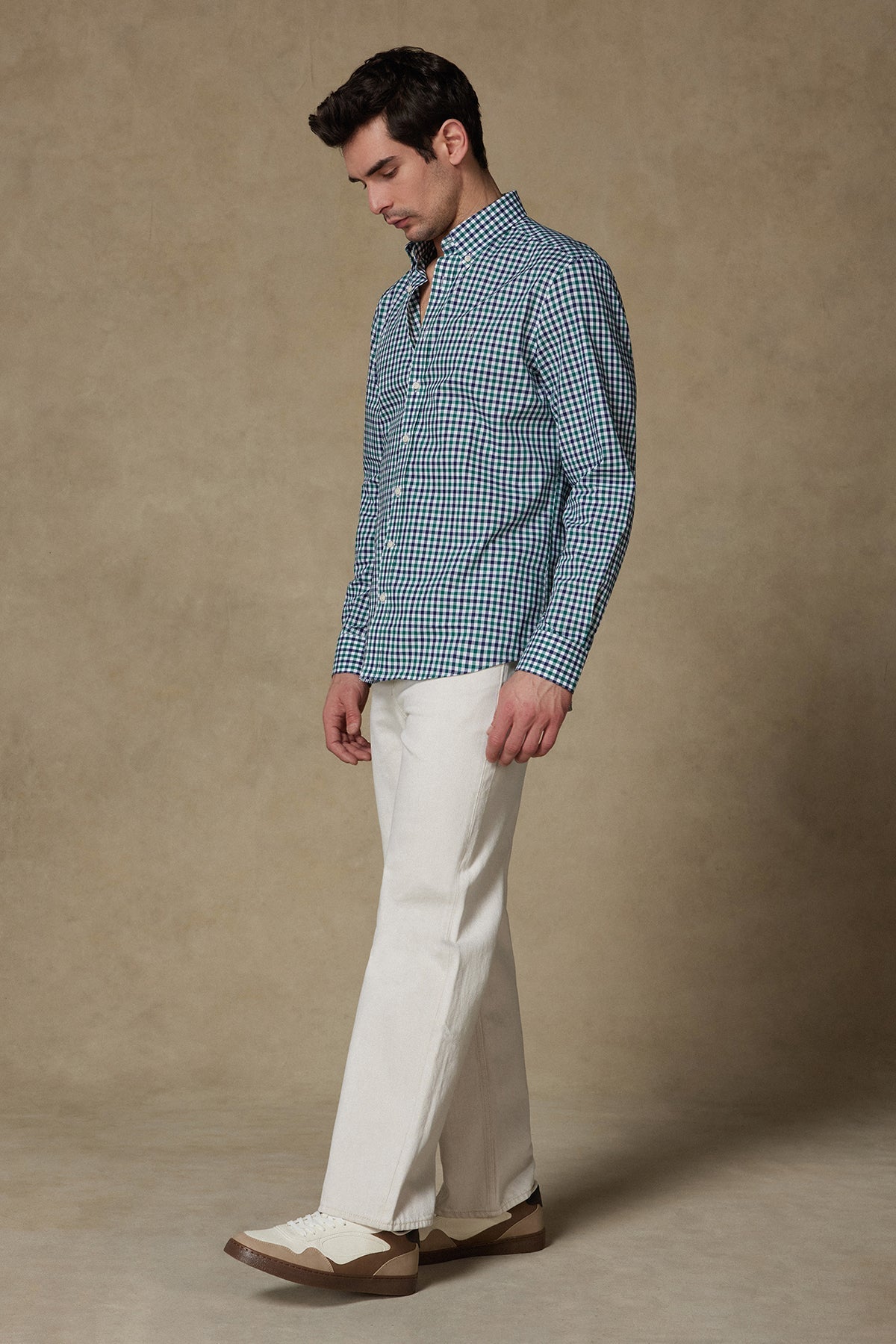 Abbate Dante Poplin Pamuklu Comfort Fit Yeşil Düğmeli Yaka Erkek Kareli Gömlek