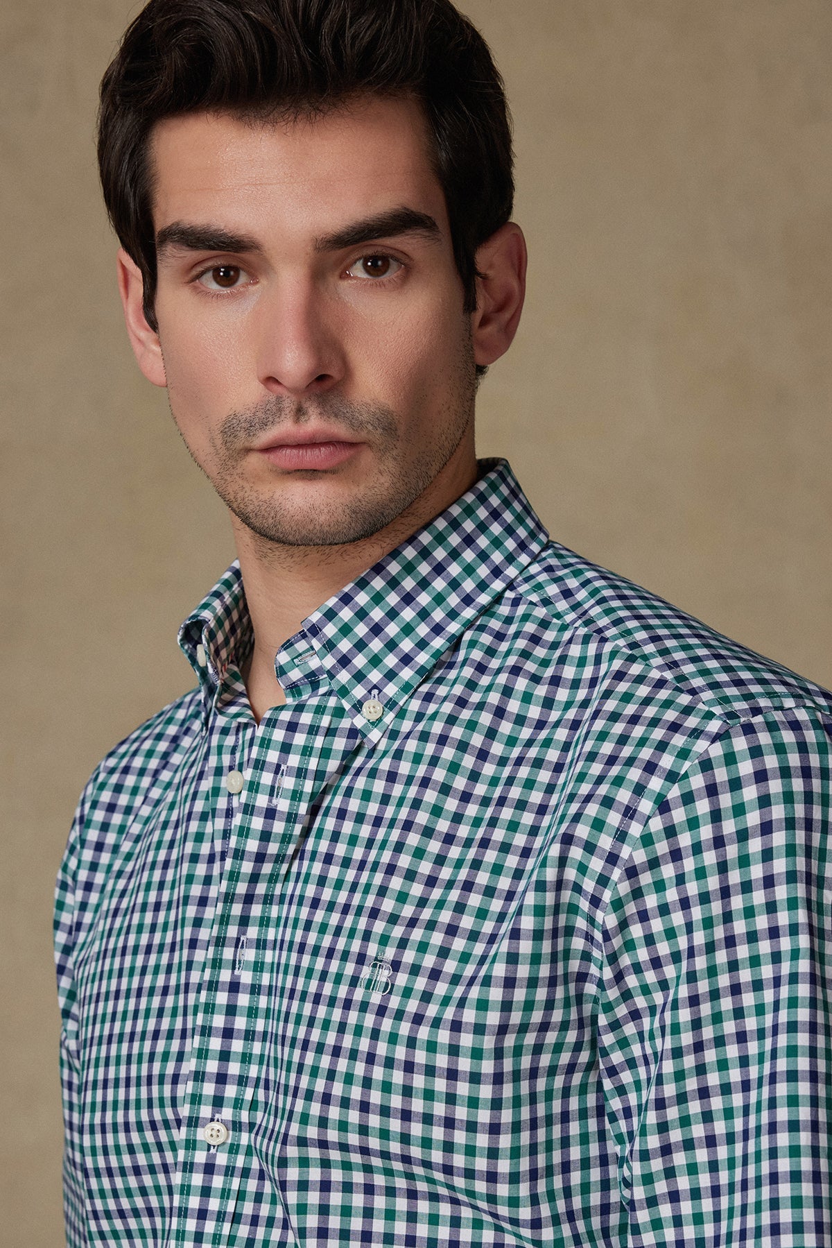 Abbate Dante Poplin Pamuklu Comfort Fit Yeşil Düğmeli Yaka Erkek Kareli Gömlek