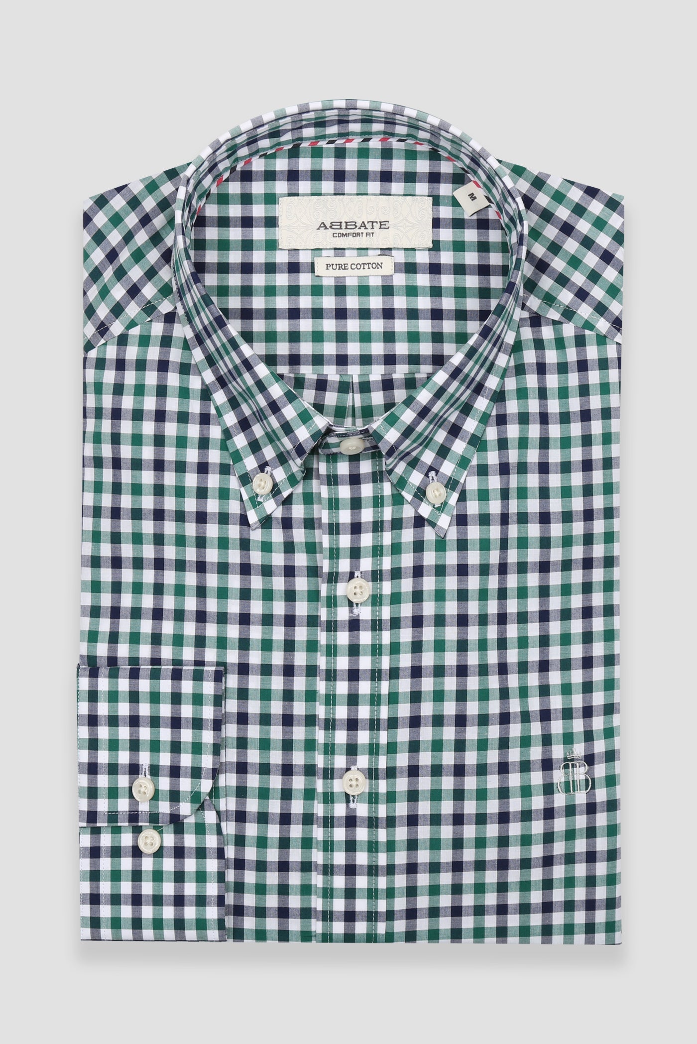 Abbate Dante Poplin Pamuklu Comfort Fit Yeşil Düğmeli Yaka Erkek Kareli Gömlek