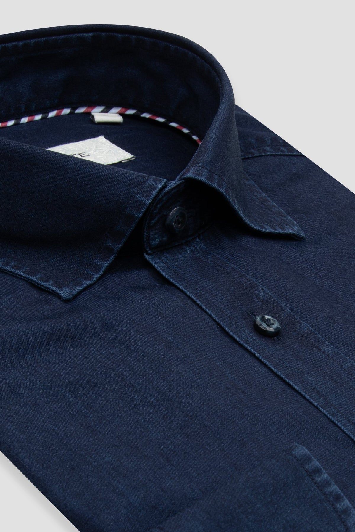 Abbate Fabio Denim (Kot) %100 Pamuk Comfort Fit Lacivert Klasik Yaka Erkek Düz Gömlek