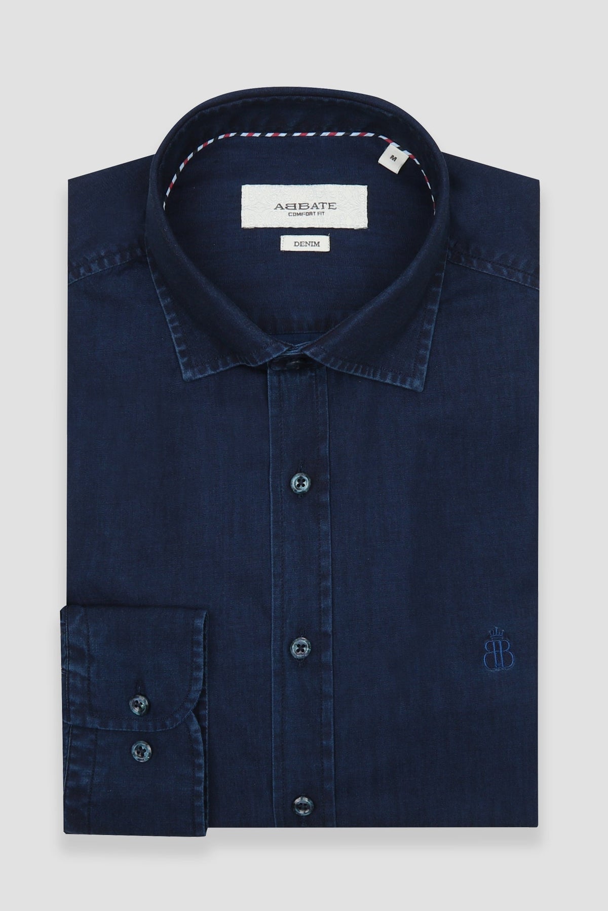 Abbate Fabio Denim Pamuklu Comfort Fit Lacivert Klasik Yaka Erkek Düz Gömlek
