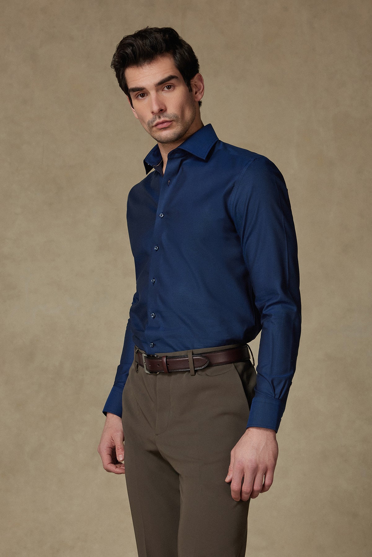 Abbate Fabio Non Iron Twill %100 Pamuk Comfort Fit Lacivert Klasik Yaka Erkek Düz Gömlek