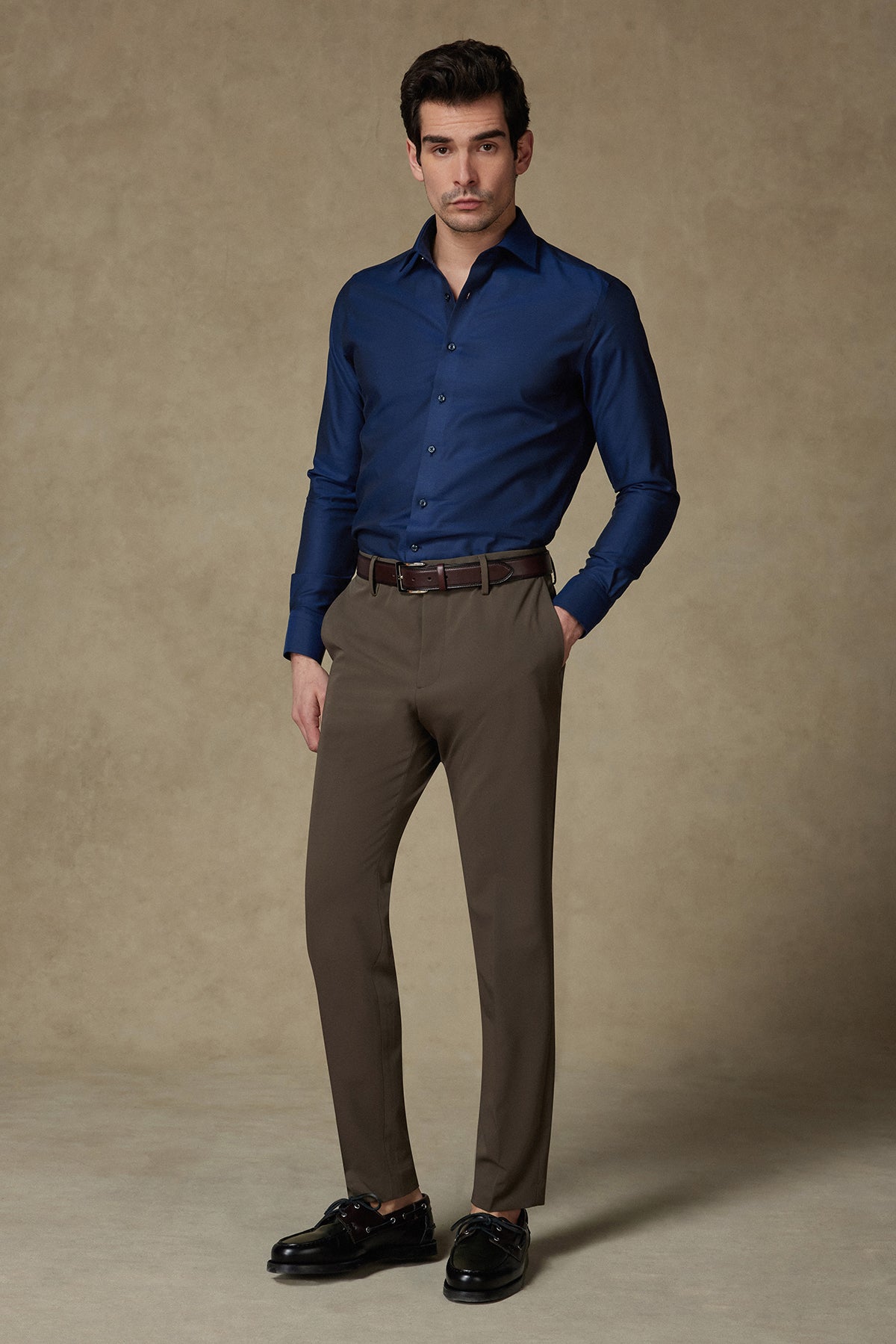 Abbate Fabio Non Iron Twill %100 Pamuk Comfort Fit Lacivert Klasik Yaka Erkek Düz Gömlek