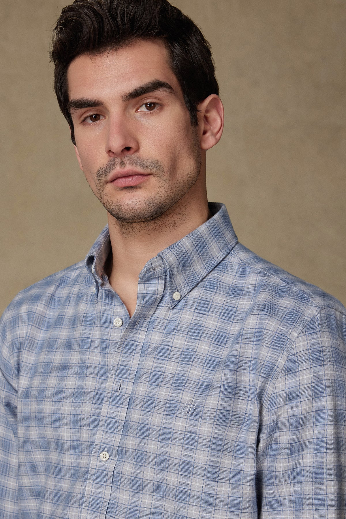 Abbate Luca Flanel Pamuklu Comfort Fit Mavi Düğmeli Yaka Erkek Kareli Gömlek