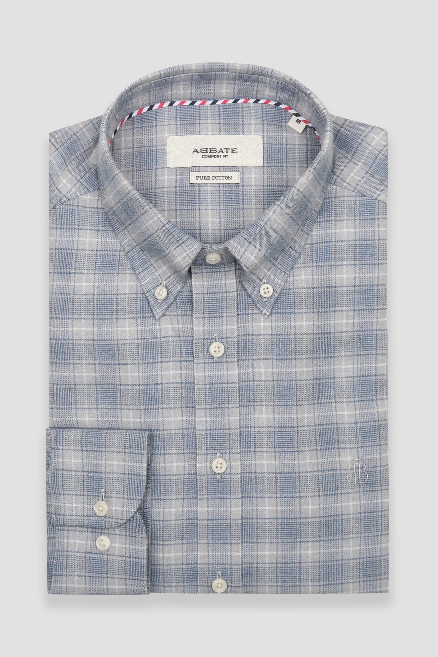 Abbate Luca Flanel Pamuklu Comfort Fit Mavi Düğmeli Yaka Erkek Kareli Gömlek