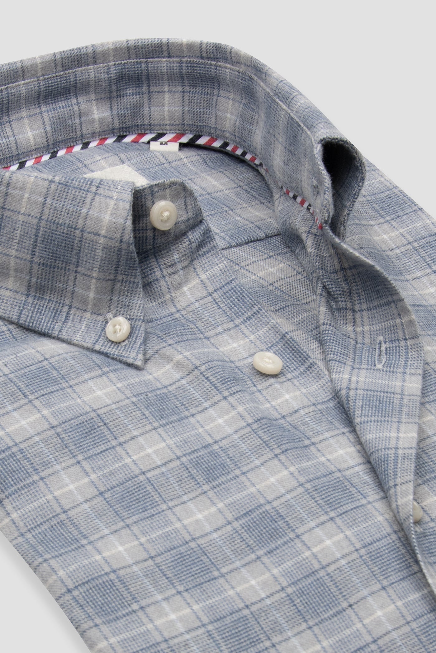 Abbate Luca Flanel Pamuklu Comfort Fit Mavi Düğmeli Yaka Erkek Kareli Gömlek