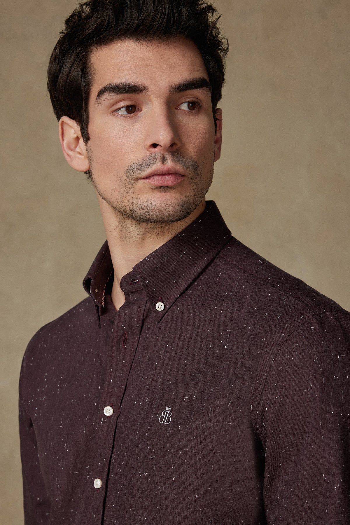 Abbate Luca Dobby Pamuklu Comfort Fit Bordo Düğmeli Yaka Erkek Düz Gömlek