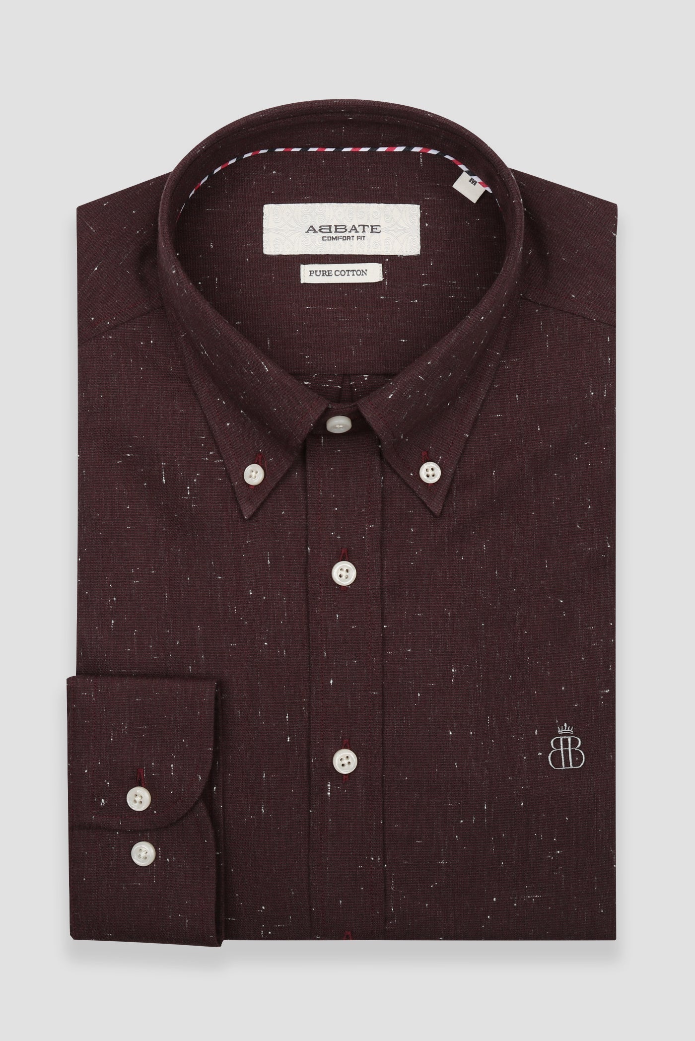 Abbate Luca Dobby Pamuklu Comfort Fit Bordo Düğmeli Yaka Erkek Düz Gömlek