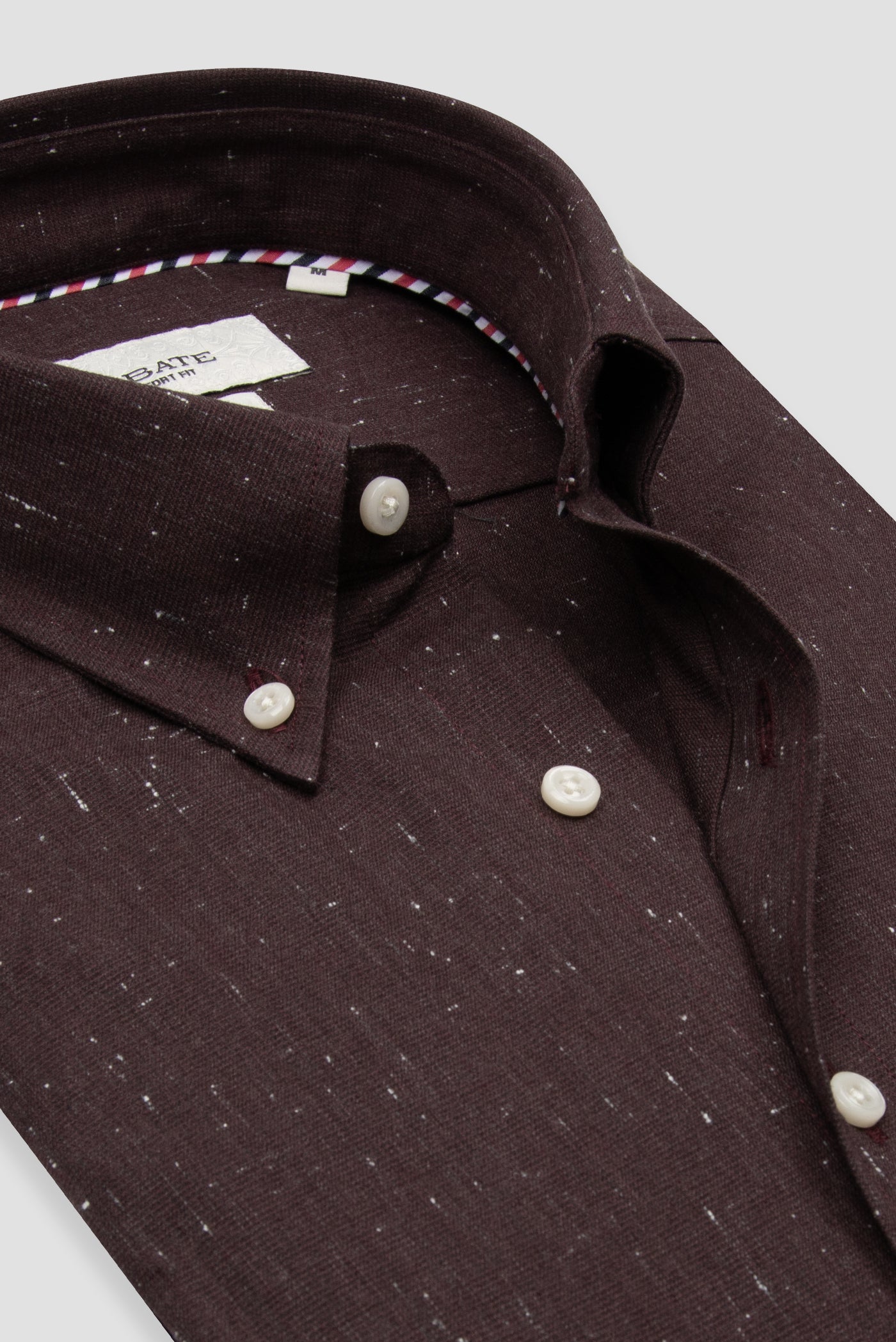 Abbate Luca Dobby Pamuklu Comfort Fit Bordo Düğmeli Yaka Erkek Düz Gömlek