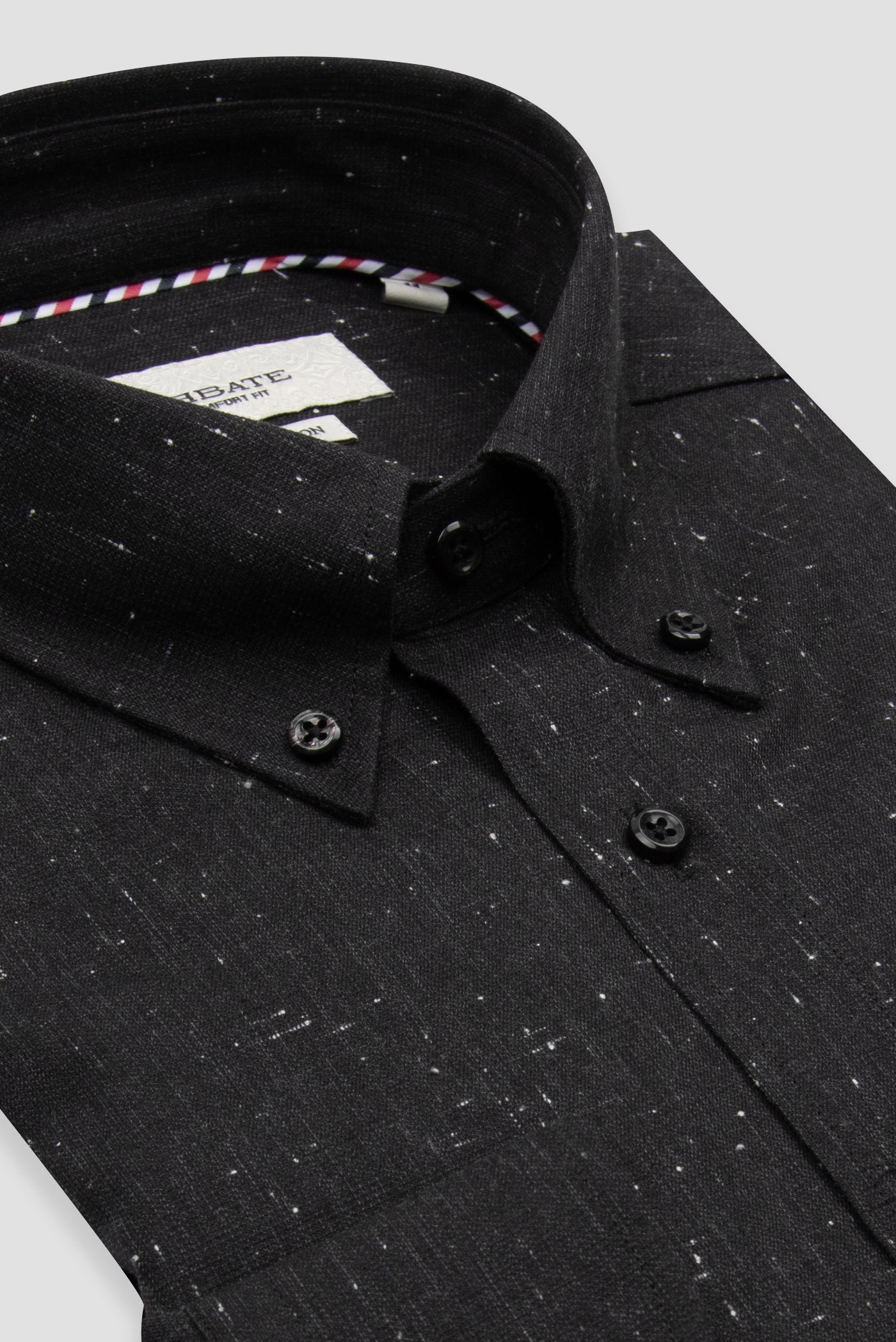 Abbate Luca Dobby Pamuklu Comfort Fit Siyah Düğmeli Yaka Erkek Düz Gömlek