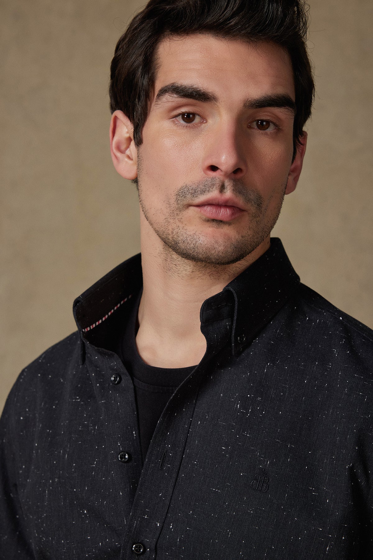 Abbate Luca Dobby Pamuklu Comfort Fit Siyah Düğmeli Yaka Erkek Düz Gömlek