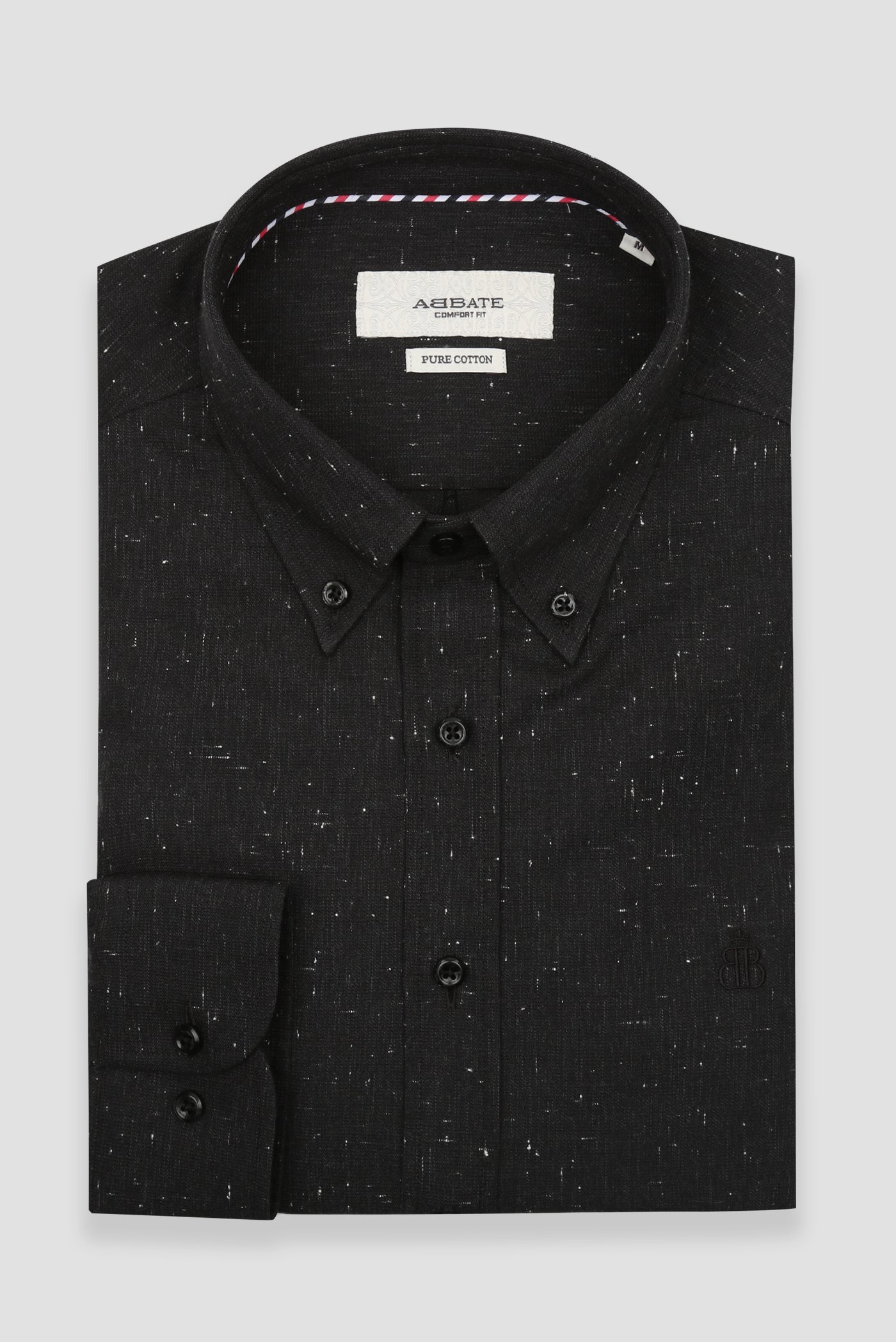 Abbate Luca Dobby Pamuklu Comfort Fit Siyah Düğmeli Yaka Erkek Düz Gömlek