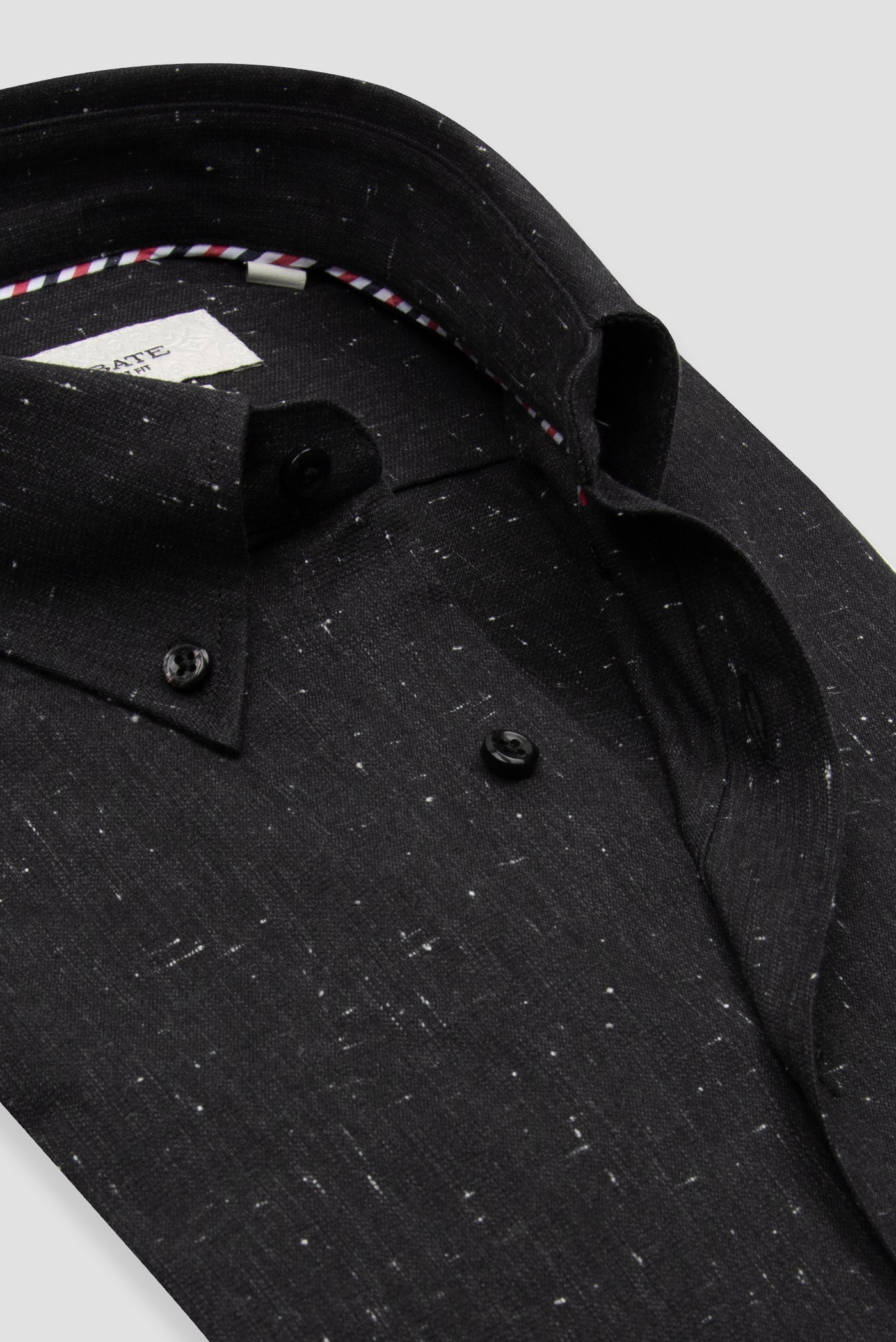 Abbate Luca Dobby Pamuklu Comfort Fit Siyah Düğmeli Yaka Erkek Düz Gömlek