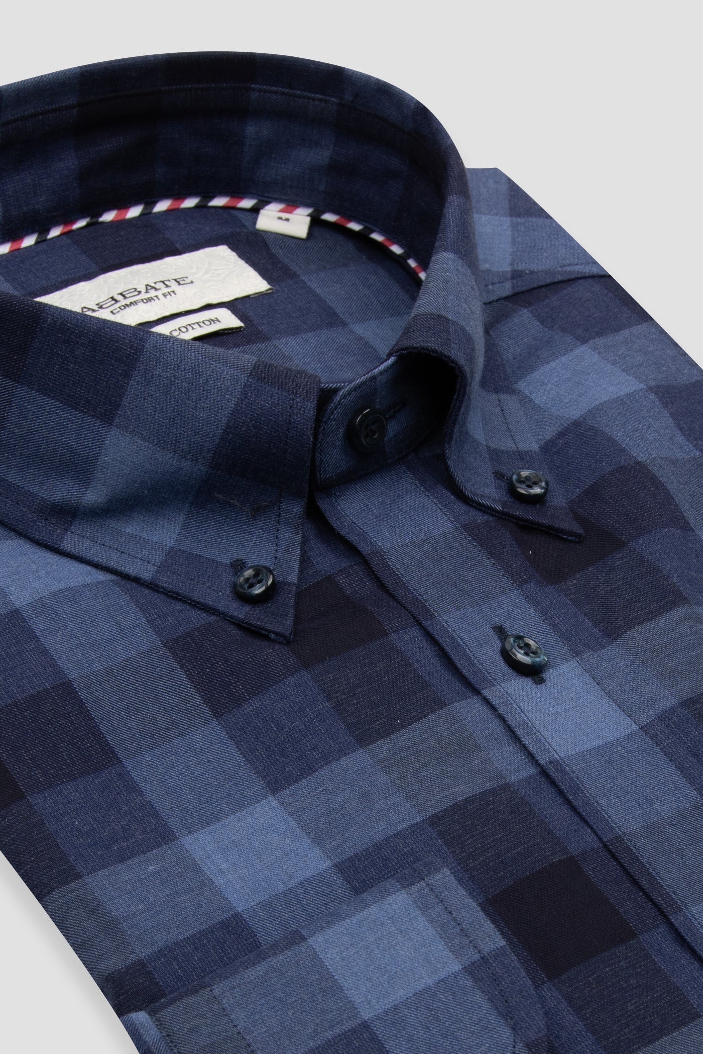 Abbate Luca Twill Pamuklu Comfort Fit Lacivert Düğmeli Yaka Erkek Kareli Gömlek