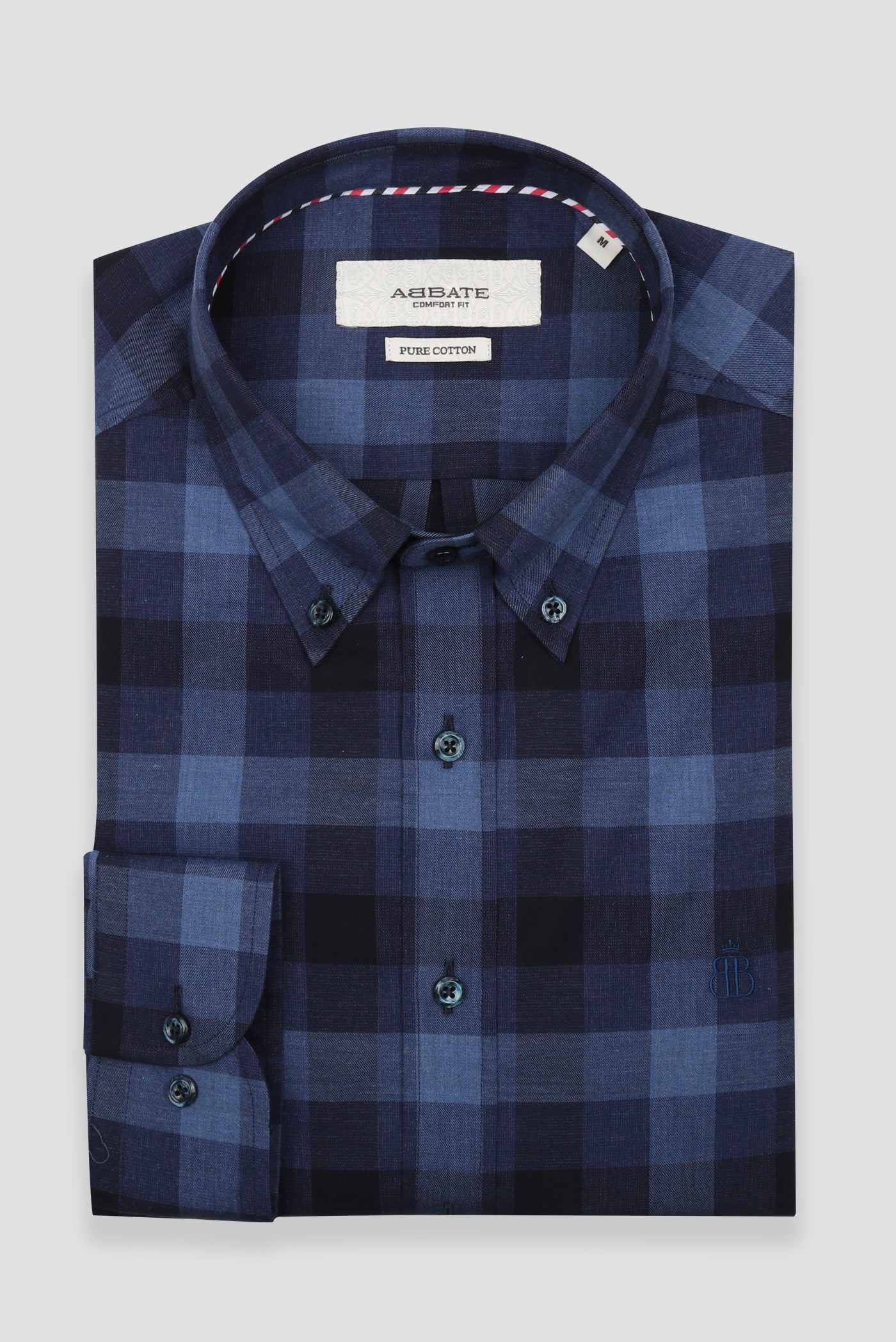 Abbate Luca Twill Pamuklu Comfort Fit Lacivert Düğmeli Yaka Erkek Kareli Gömlek