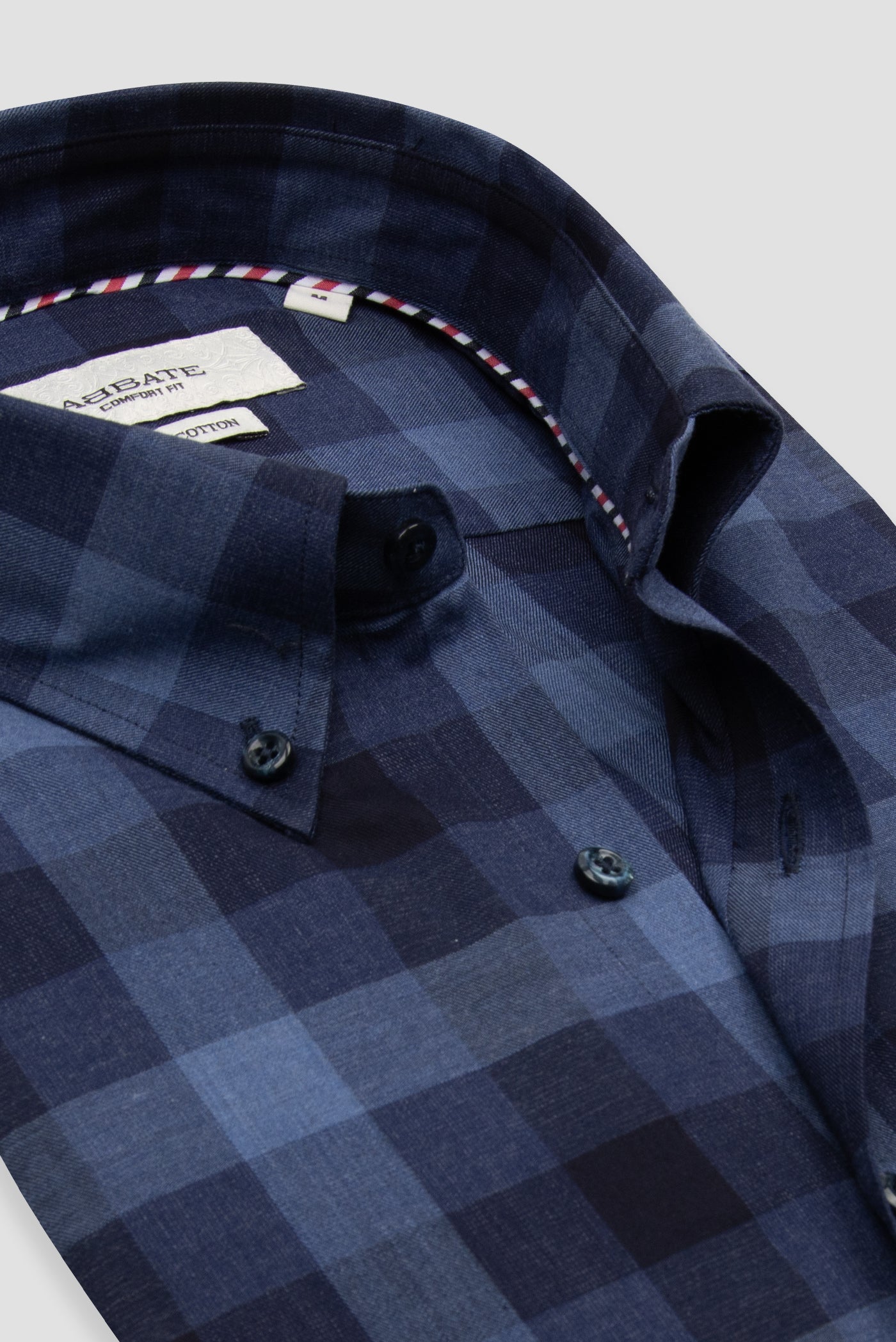 Abbate Luca Twill Pamuklu Comfort Fit Lacivert Düğmeli Yaka Erkek Kareli Gömlek