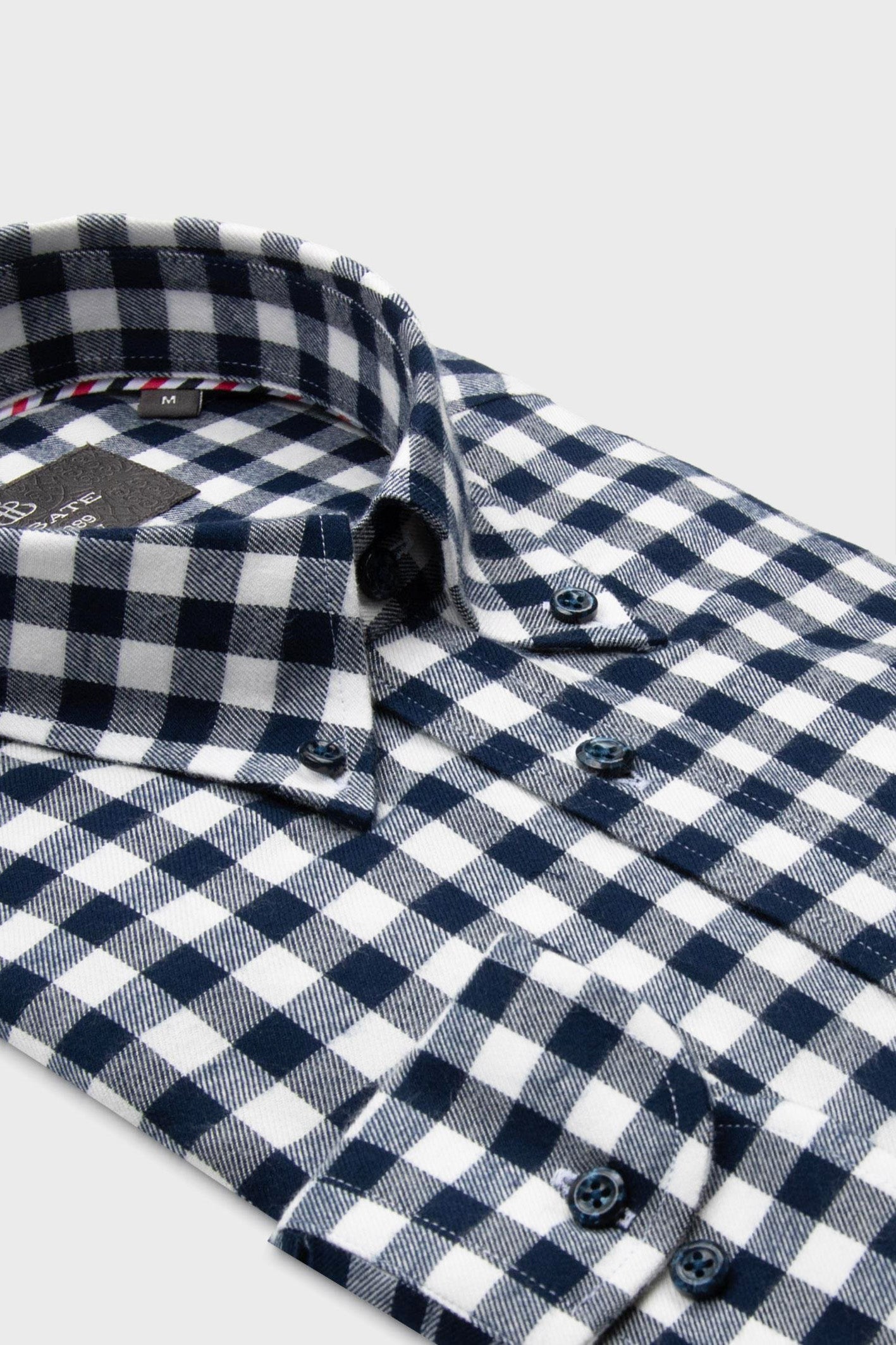 Abbate Luca Flanel Viskon Karışımlı Comfort Fit Lacivert Düğmeli Yaka Erkek Kareli Gömlek