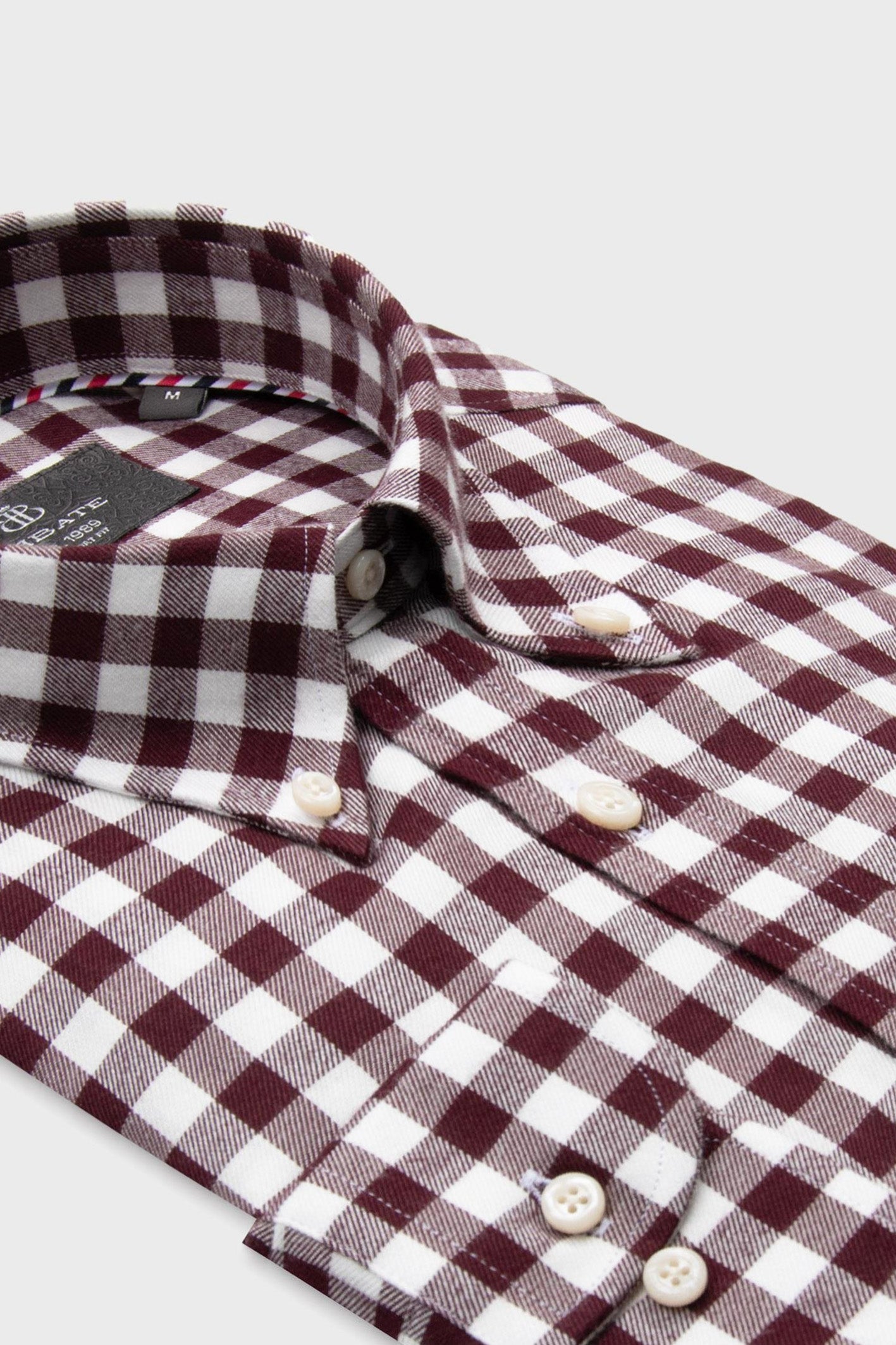 Abbate Luca Flanel Viskon Karışımlı Comfort Fit Bordo Düğmeli Yaka Erkek Kareli Gömlek