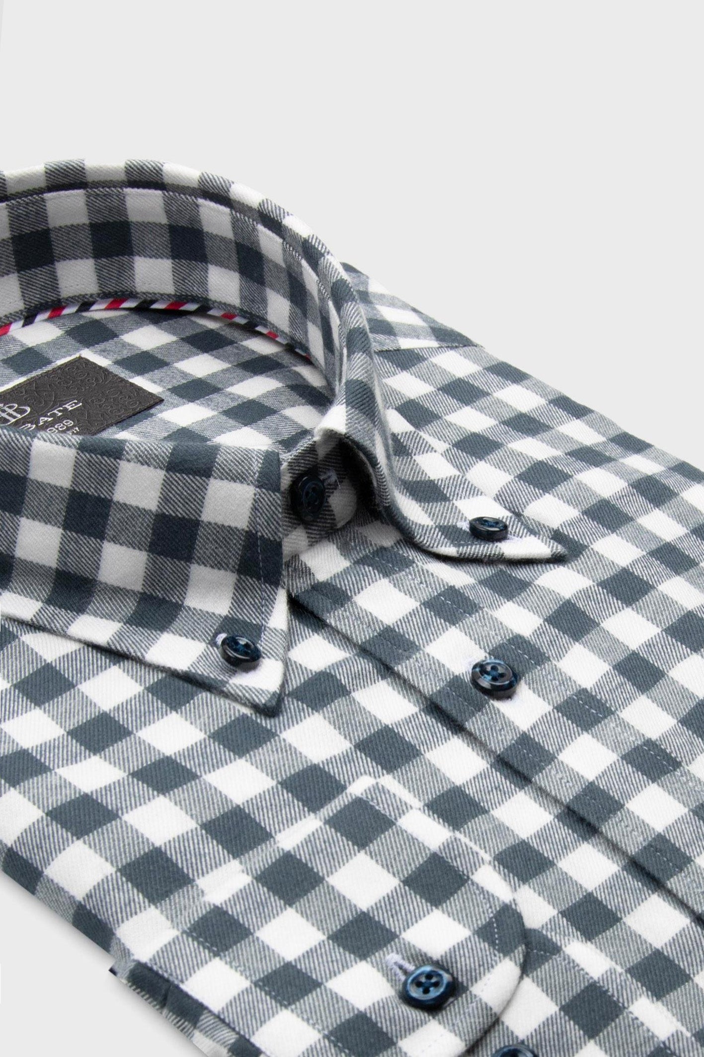 Abbate Luca Flanel Viskon Karışımlı Comfort Fit Antrasit Düğmeli Yaka Erkek Kareli Gömlek