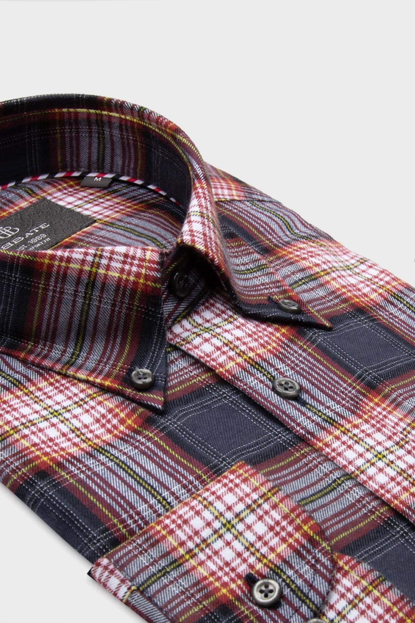 Abbate Luca Flanel Pamuk Karışımlı Comfort Fit Gri Düğmeli Yaka Erkek Ekoseli Gömlek