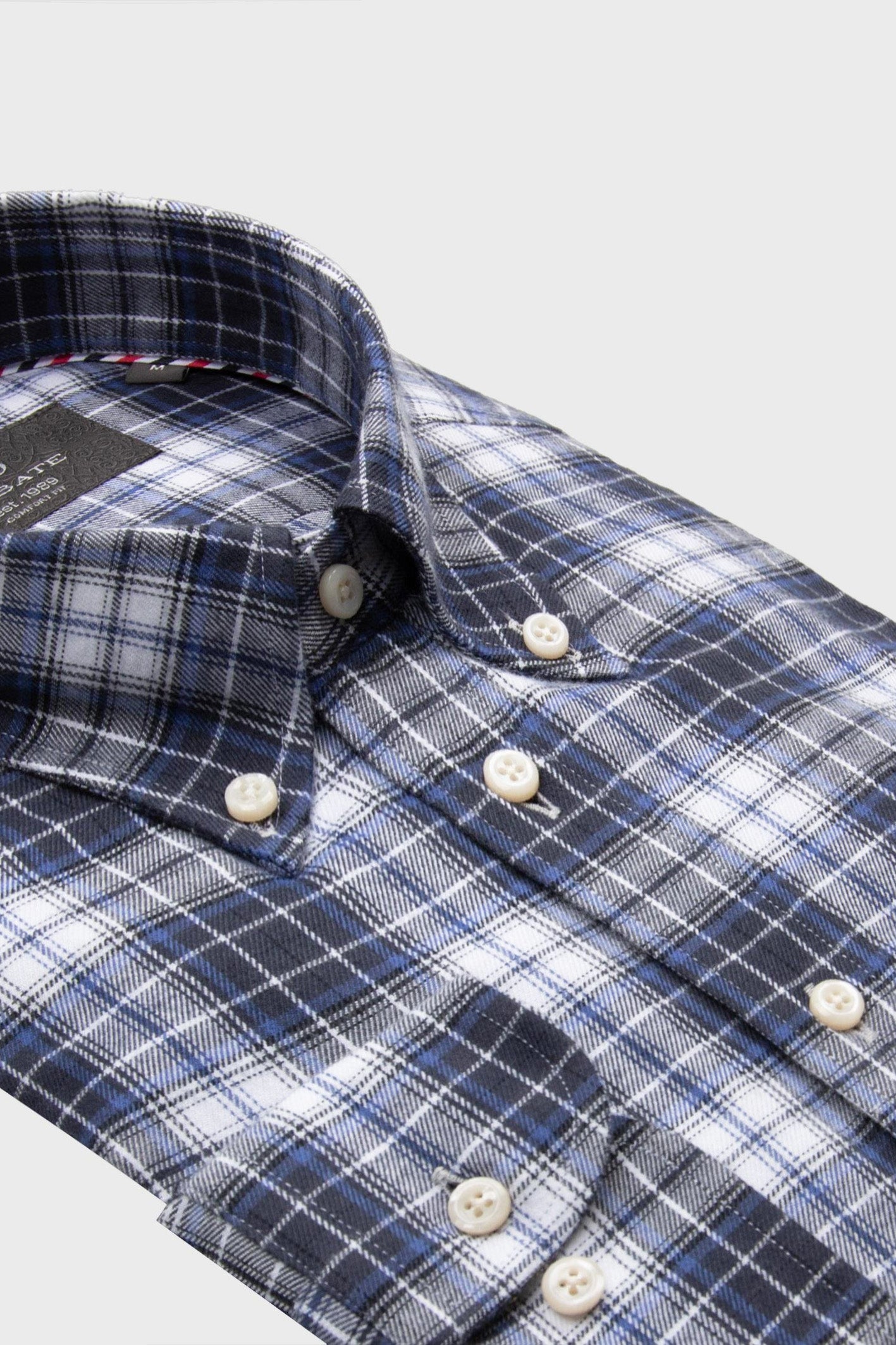 Abbate Luca Flanel Pamuk Karışımlı Comfort Fit Lacivert Düğmeli Yaka Erkek Ekoseli Gömlek