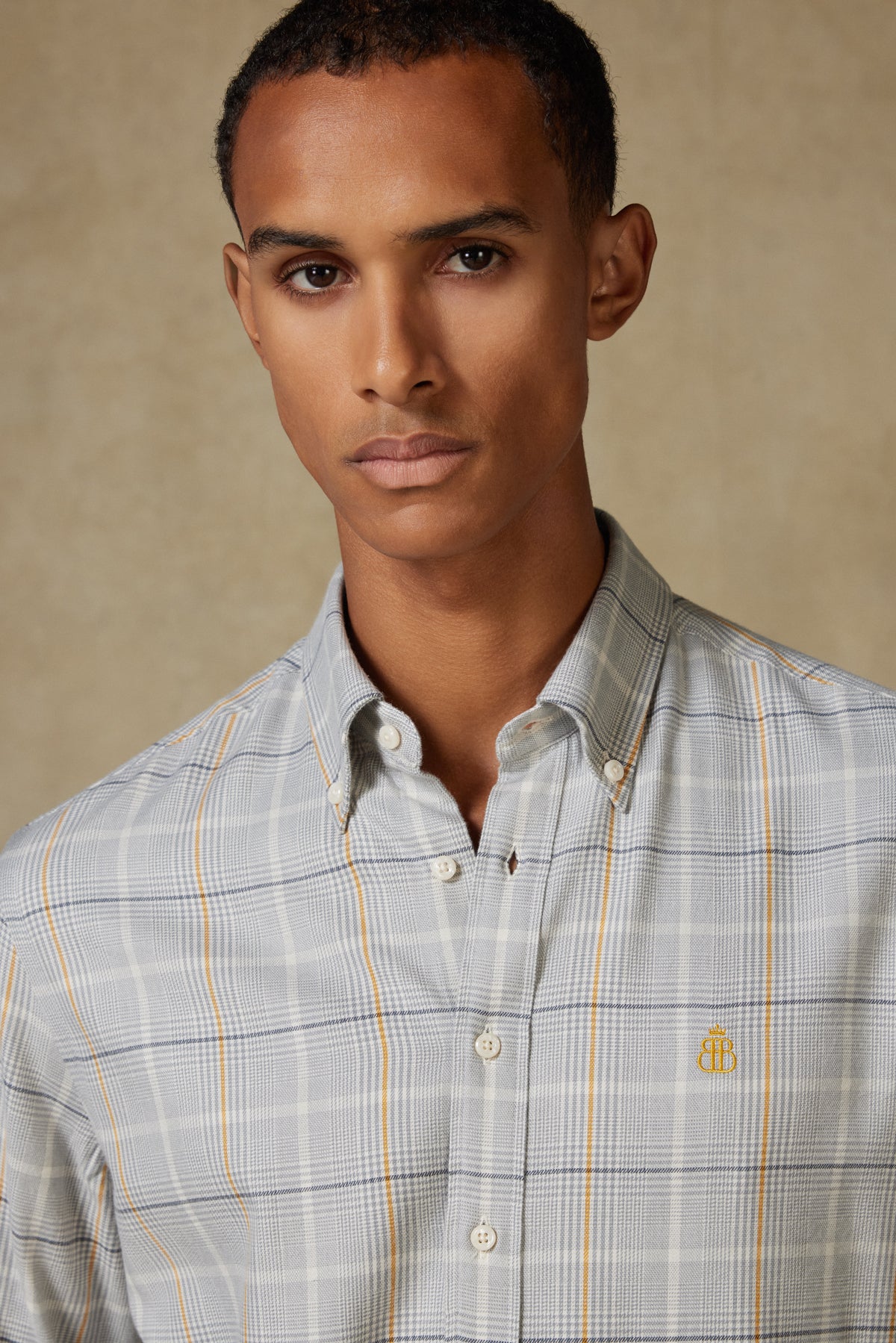 Abbate Luca Flanel Pamuk Karışımlı Comfort Fit Açık Gri Düğmeli Yaka Erkek Ekoseli Gömlek