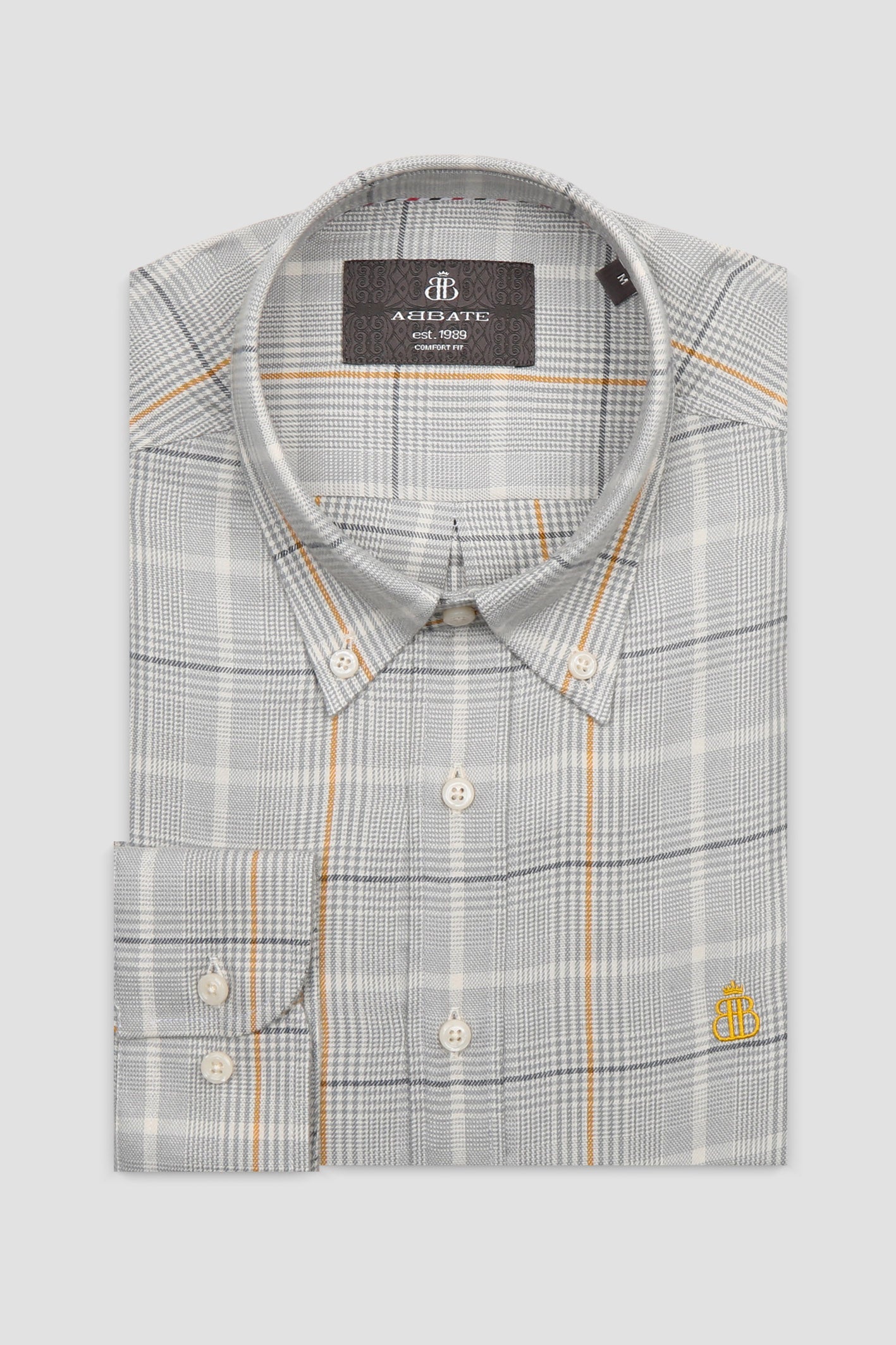 Abbate Luca Flanel Pamuk Karışımlı Comfort Fit Açık Gri Düğmeli Yaka Erkek Ekoseli Gömlek
