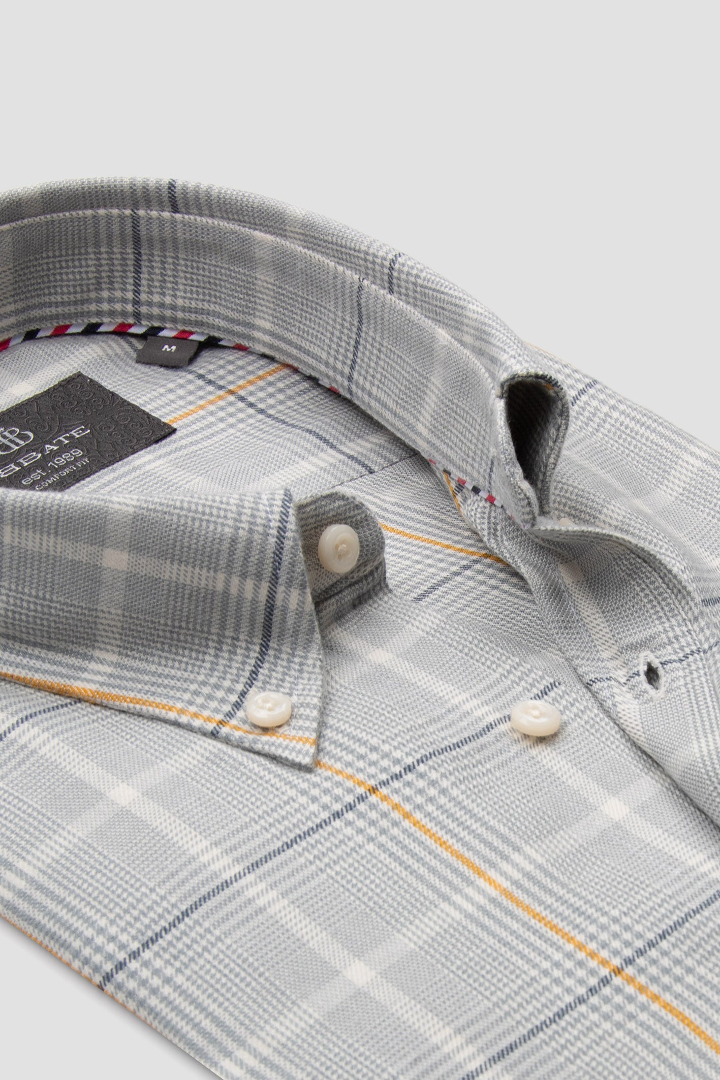 Abbate Luca Flanel Pamuk Karışımlı Comfort Fit Açık Gri Düğmeli Yaka Erkek Ekoseli Gömlek