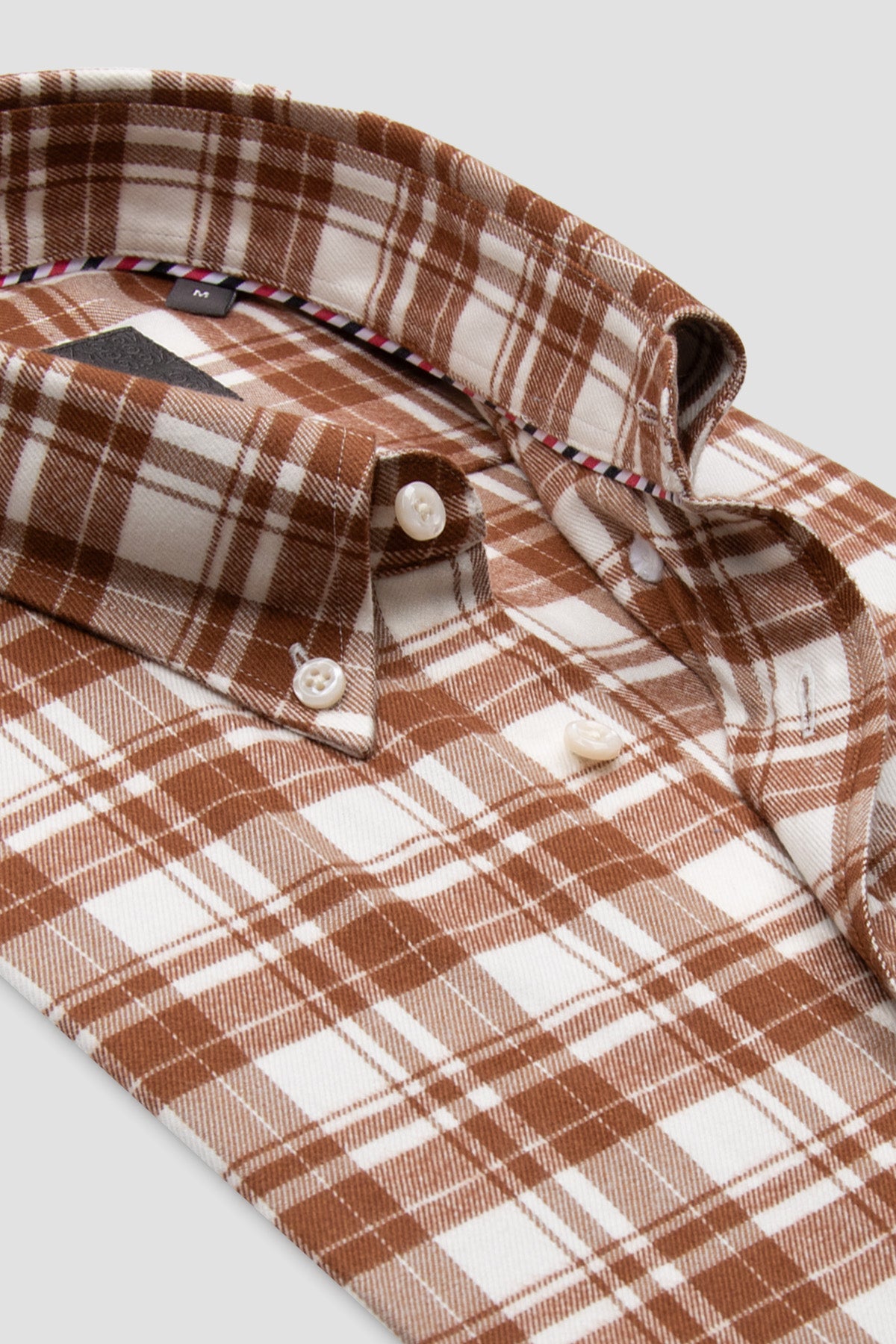 Abbate Luca Flanel Pamuk Karışımlı Comfort Fit Kahverengi Düğmeli Yaka Erkek Ekoseli Gömlek