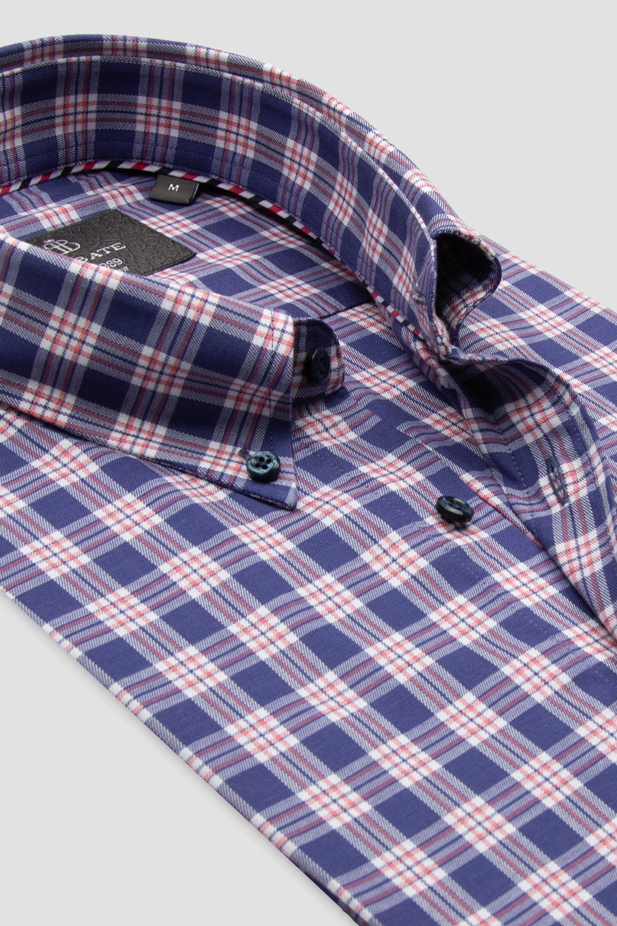 Abbate Luca Flanel Tencel (Lyocell) Comfort Fit Lacivert Düğmeli Yaka Erkek Ekoseli Gömlek