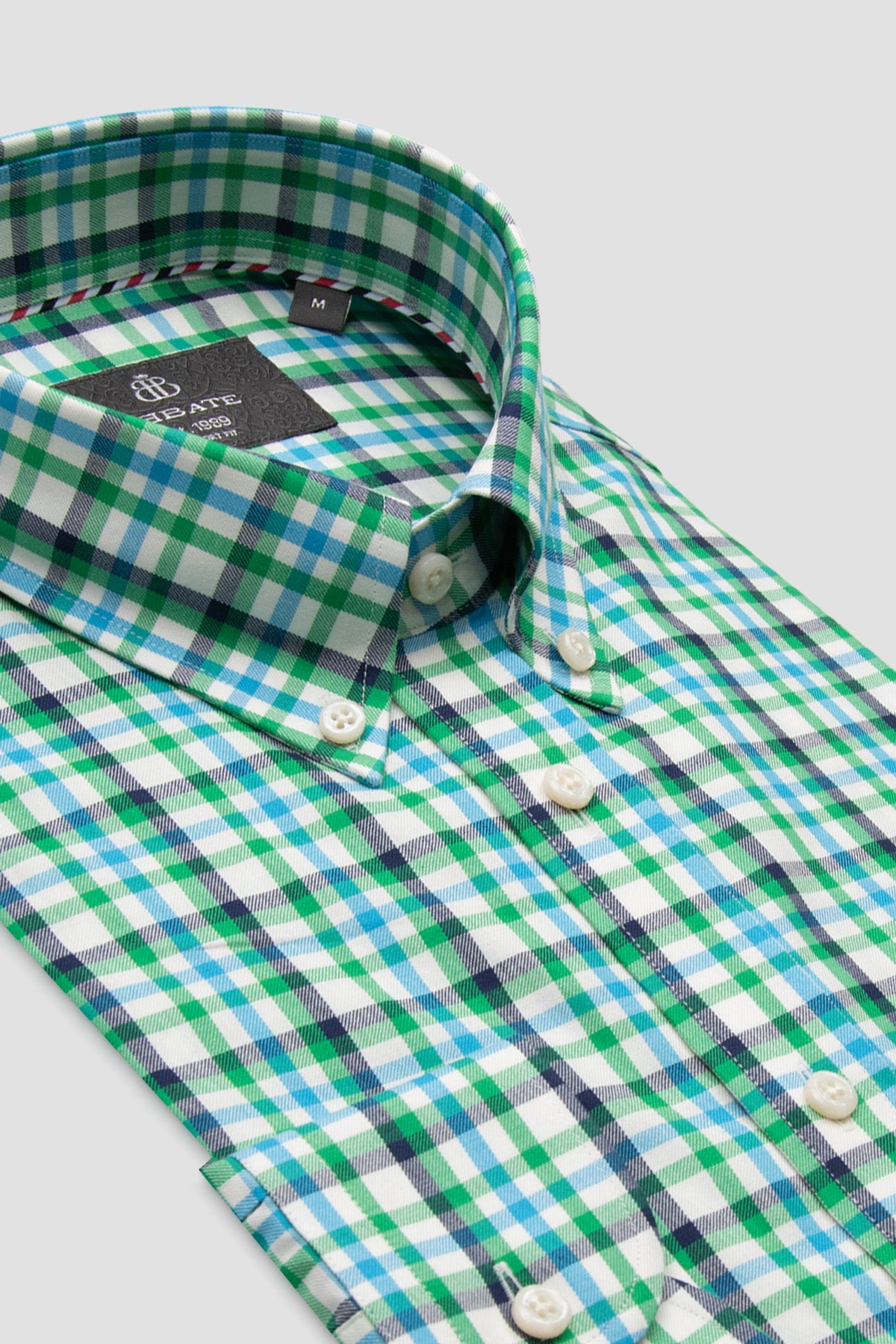 Abbate Luca Twill %100 Pamuk Comfort Fit Yeşil Düğmeli Yaka Erkek Ekoseli Gömlek