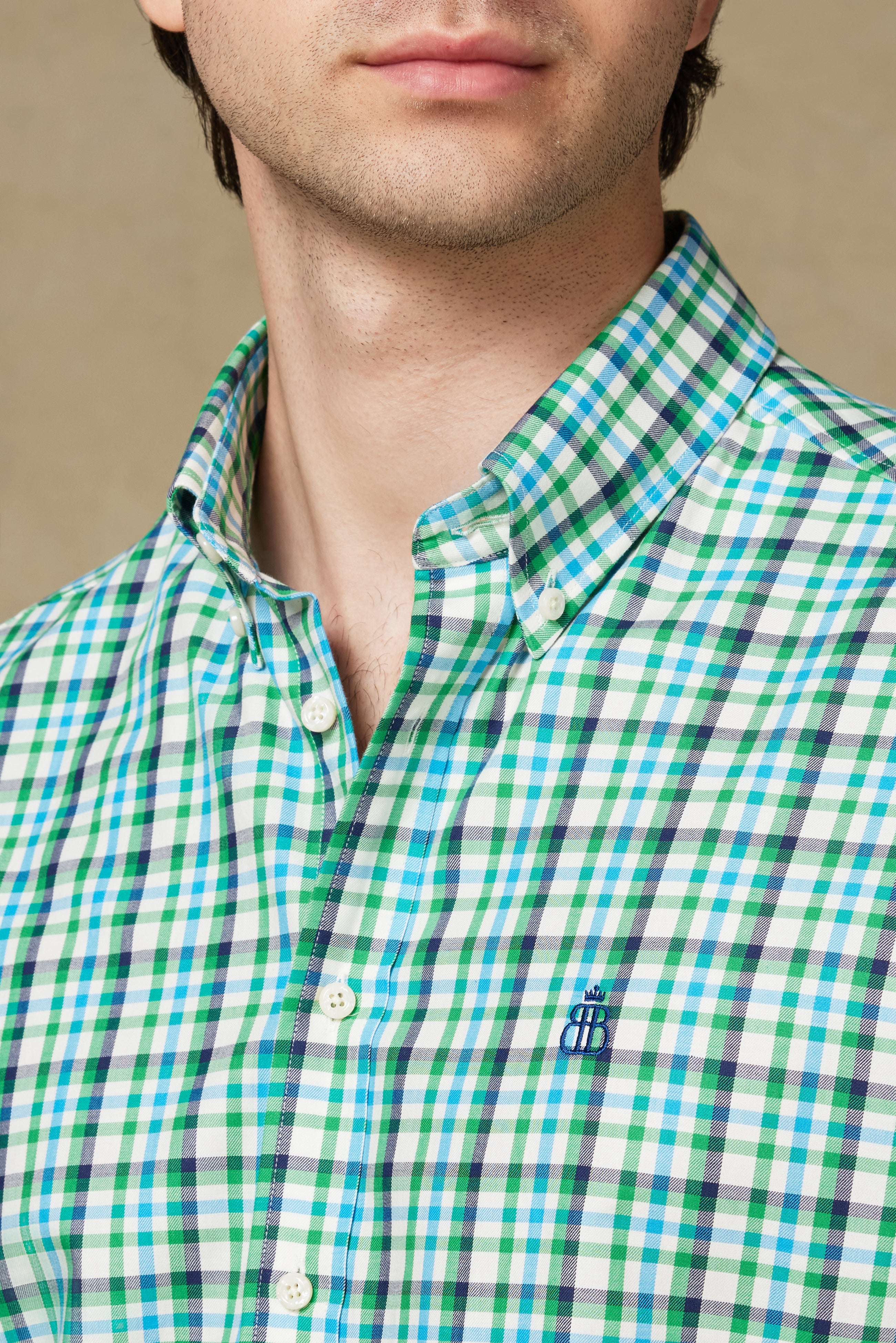 Abbate Luca Twill Pamuklu Comfort Fit Yeşil Düğmeli Yaka Erkek Ekoseli Gömlek