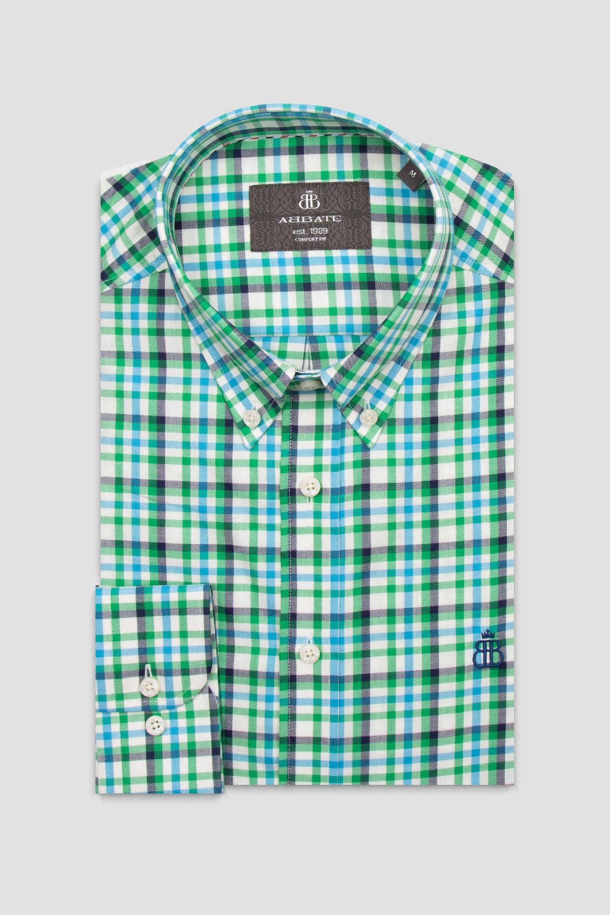 Abbate Luca Twill Pamuklu Comfort Fit Yeşil Düğmeli Yaka Erkek Ekoseli Gömlek